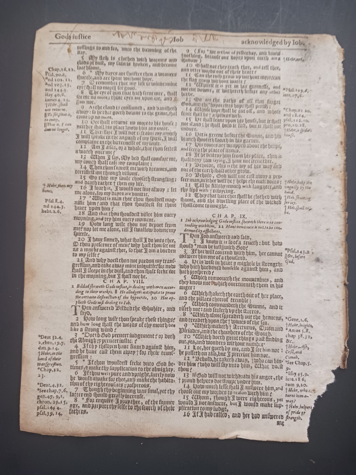 Original 1614 King James Bible Leaf 37 JOB 5:11 to 9:16a