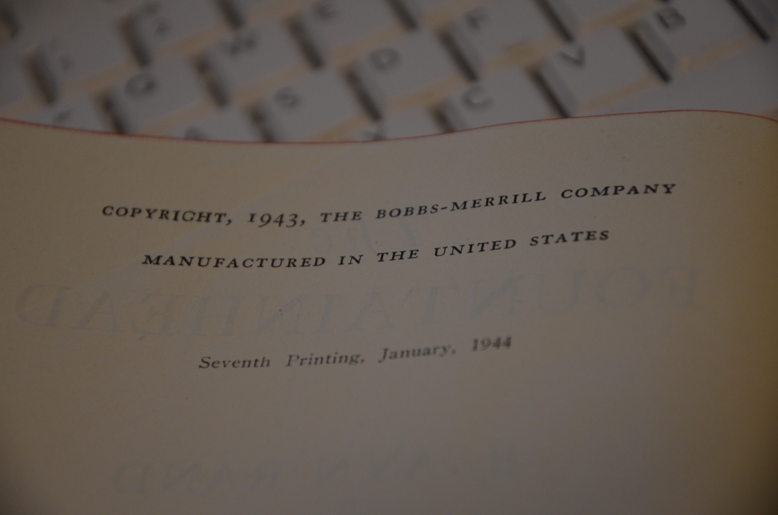 The Fountainhead 1943 Ayn Rand Bobbs-Merrill HC – 7th Printing 1944