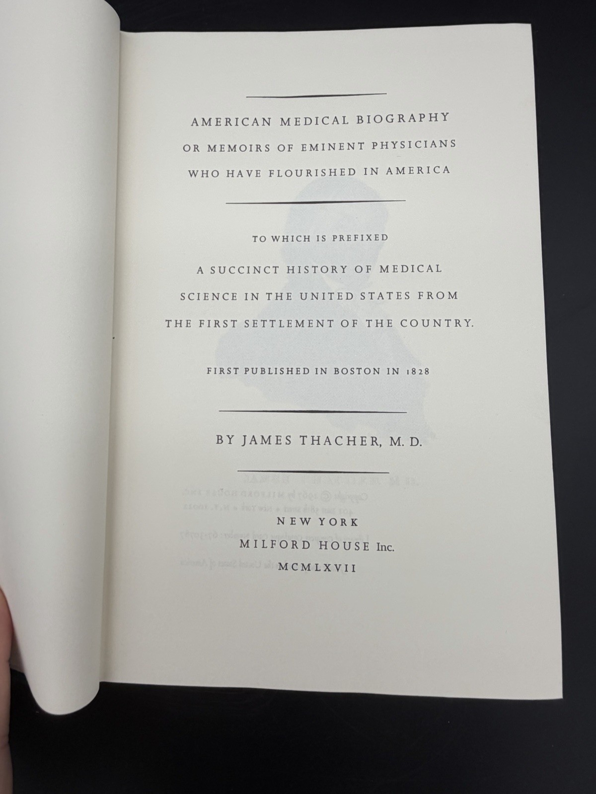 American Medical Book Biography of 1828 by James Thacher M.D. 1967 Print FINE