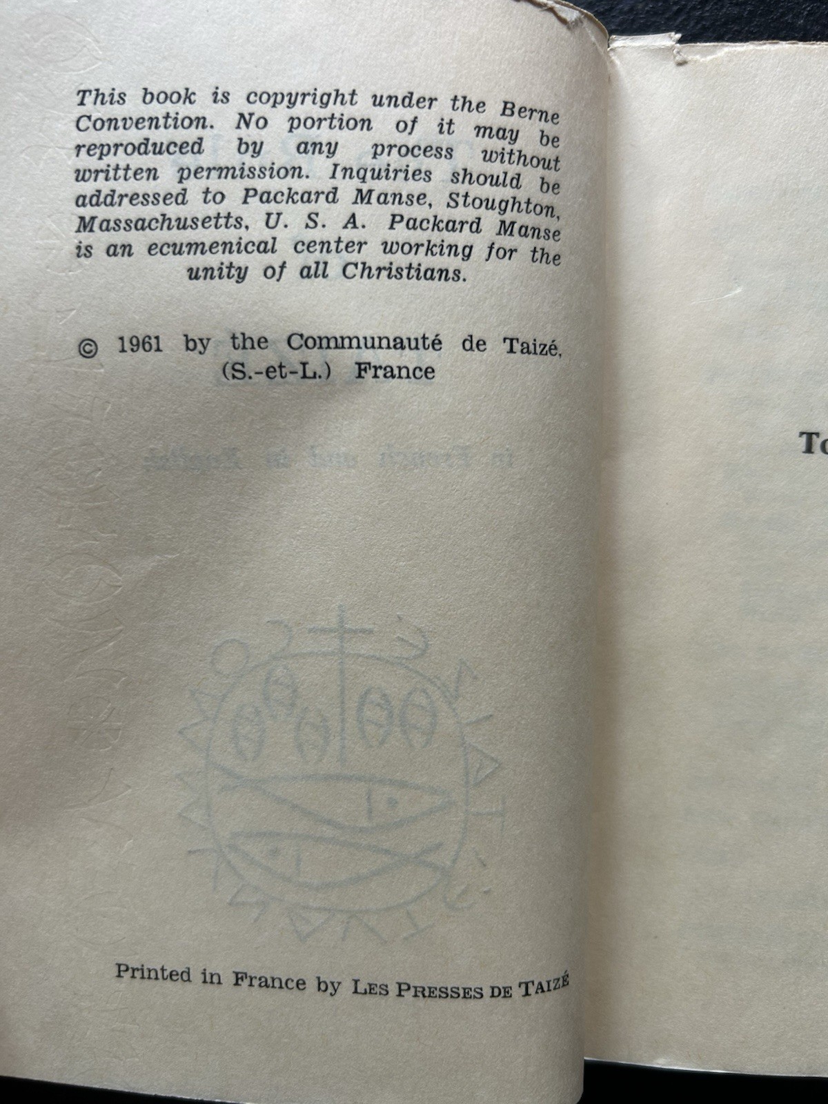 Vtg. 1961 The Rule of Taize Parallel French-English Religious Brotherhood Text
