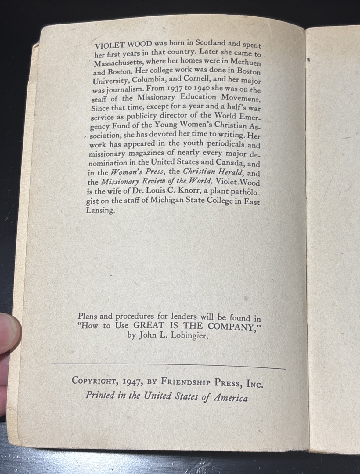 GREAT IS THE COMPANY By: Violet Wood 1947 PB 1st Edition Vintage Paperback Book