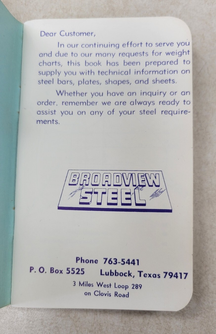 Broadview Steel Warehouse Supply Catalog Lubbock, Texas 48 pg. VTG