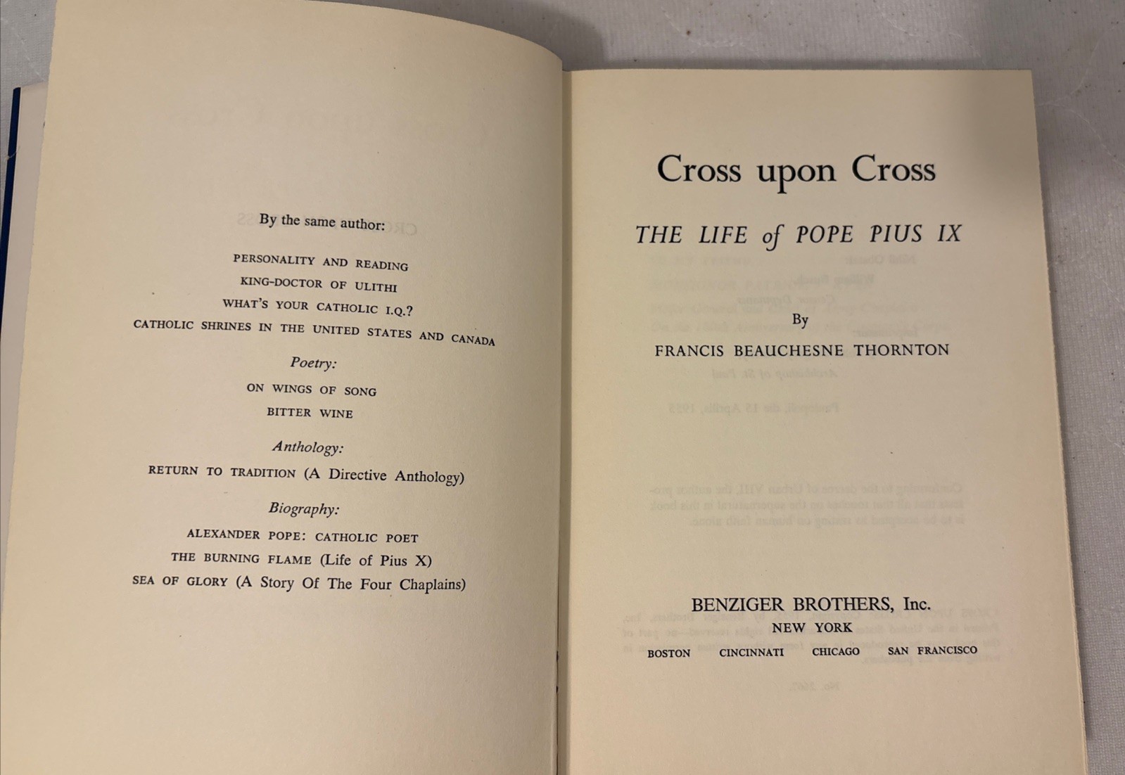 Cross Upon Cross: Life Of Pope Pius IX Circa 1955 w Dustjacket