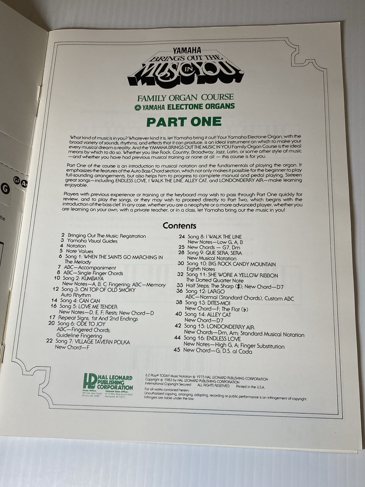 Vintage 1983 Yamaha Electone Family Organ Course Part One Music Book