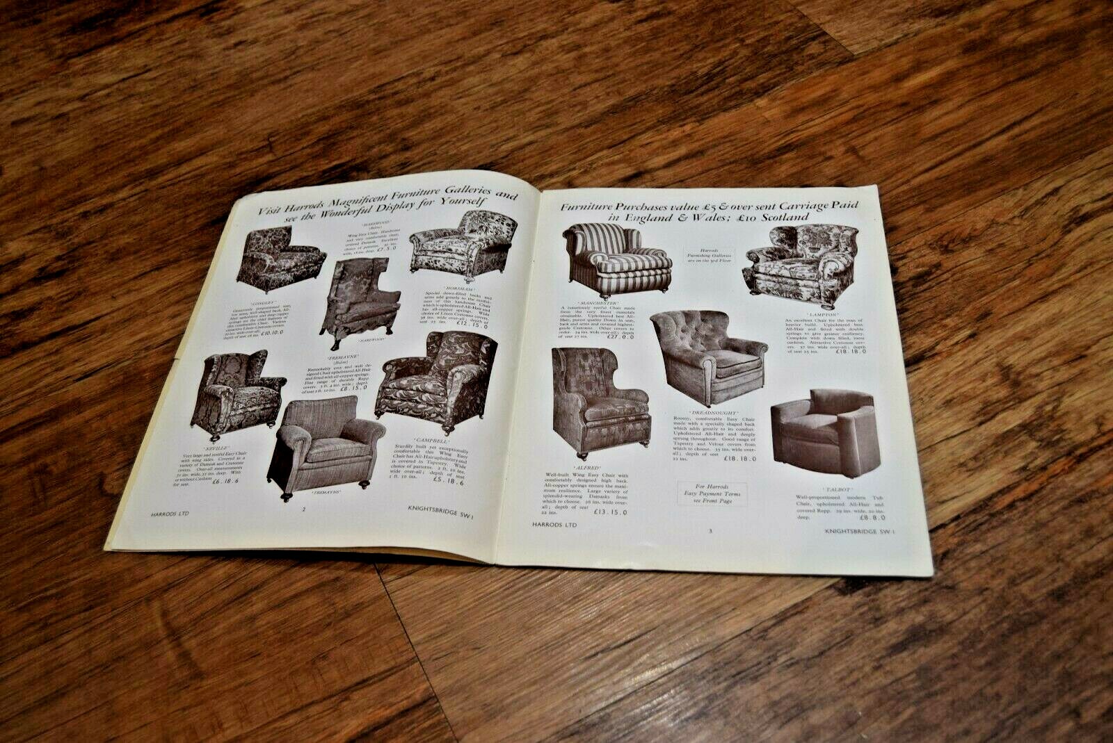 Vintage Harrods UPHOLSTERY / Furniture Catalogue Undated RARE – UK SELLER