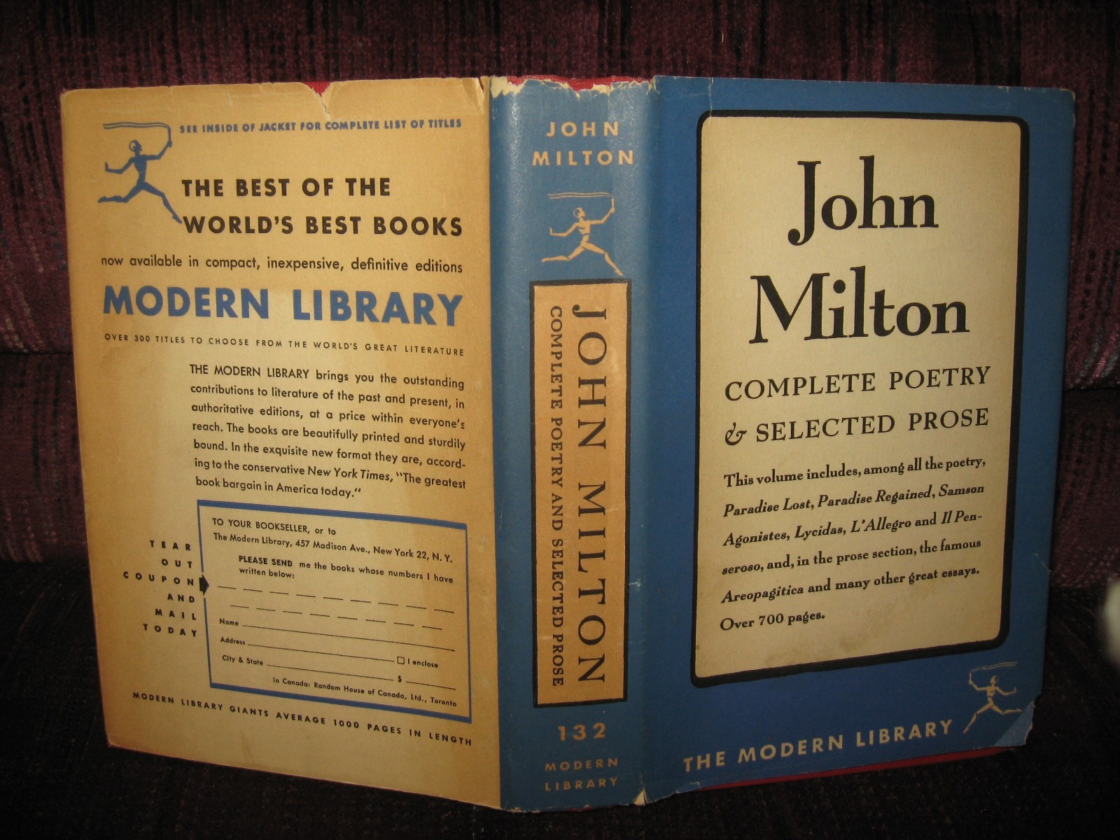 JOHN MILTON (PARADISE LOST, POETRY ETC. ) 1950 MODERN LIBRARY – GOOD CONDITION!!
