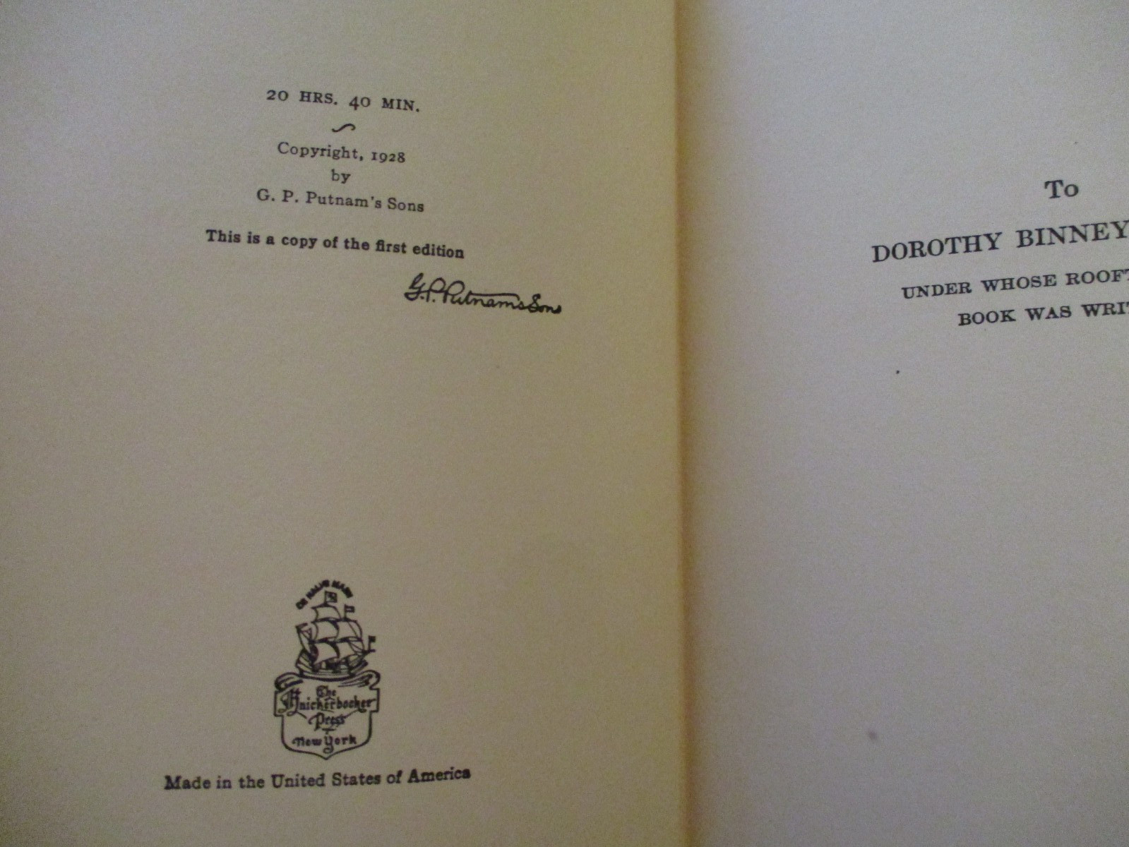 20 Hrs. 40 Min. Our Flight in the Friendship ~ Amelia Earhart (1928) 1st Edition