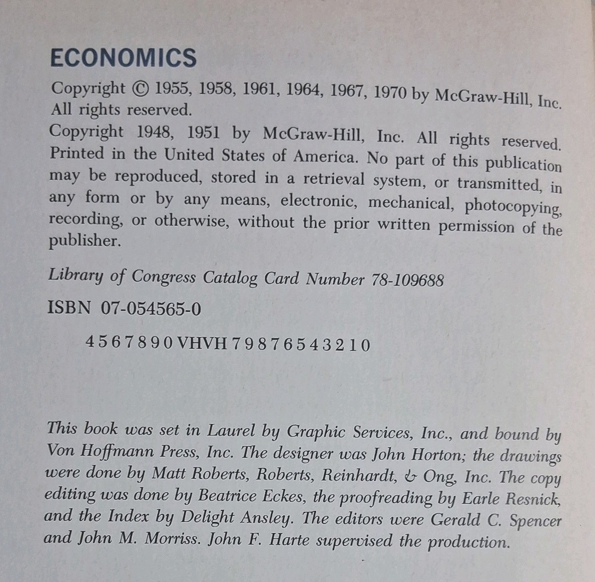 Economics: 8th Edition by Paul A. Samuelson 1970 Hardcover McGraw-Hill Book Co.