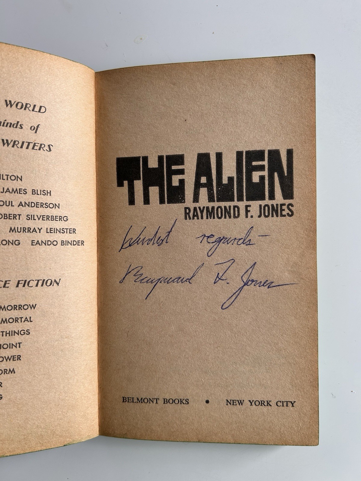 SIGNED Raymond F. Jones THE ALIEN 1966 Belmont PB B50-708 Sci-Fi Inscribed
