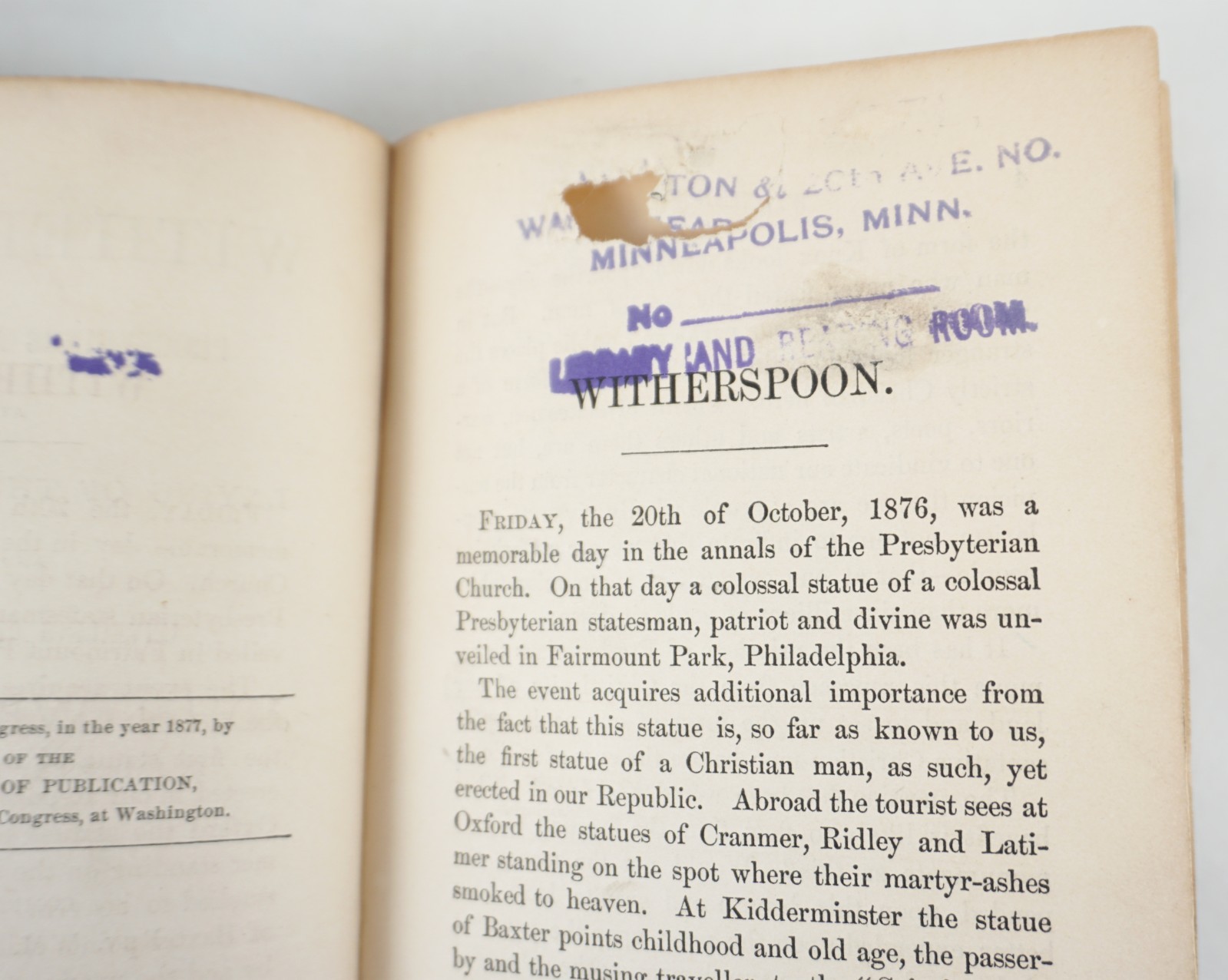 Witherspoon (John), Proceedings and Addresses…, Wm. P. Breed Presbyterian 1877