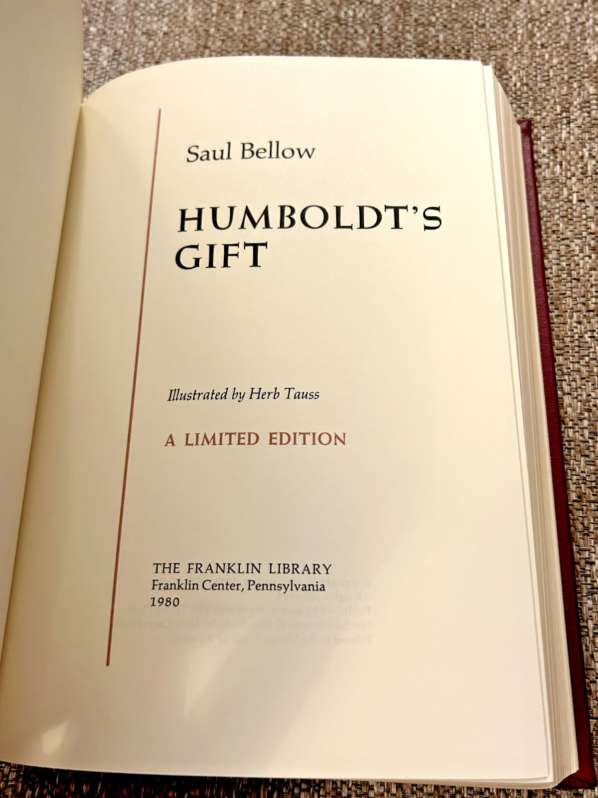 Franklin Library Luxury Limited Edition 1980: Humbolt’s Gift, by Saul Bellow