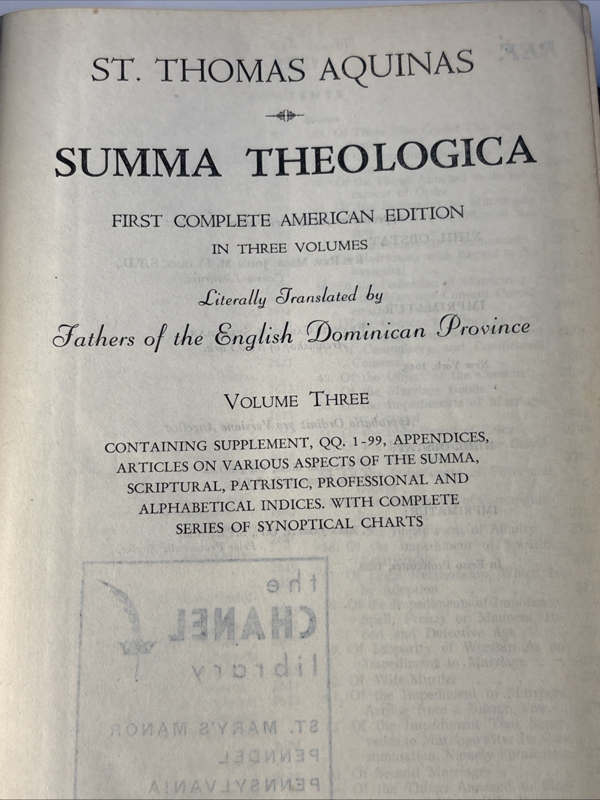 The Summa Theologica Of St. Thomas Aquinas 3 Volume Set First Ed 1947 Benzinger
