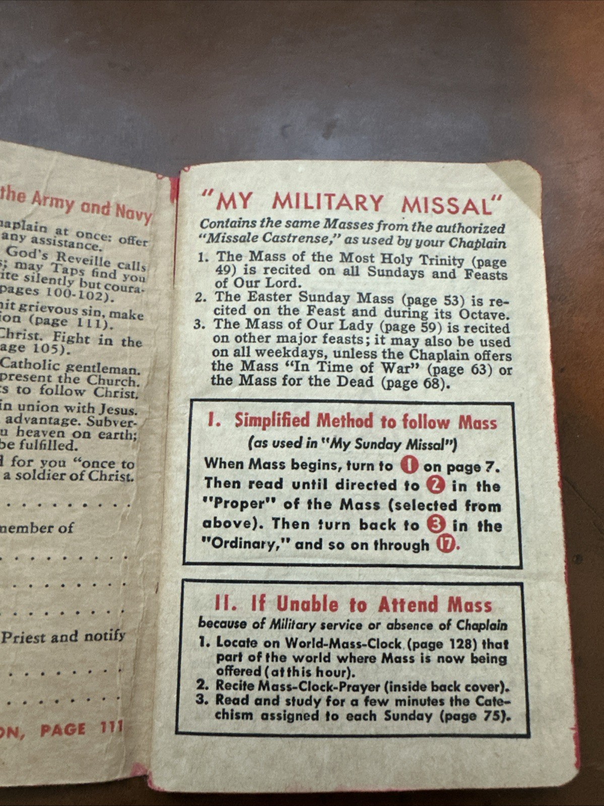 1942 My Military Missal WW2 Catholic Prayer Book Rosary On Back Cover