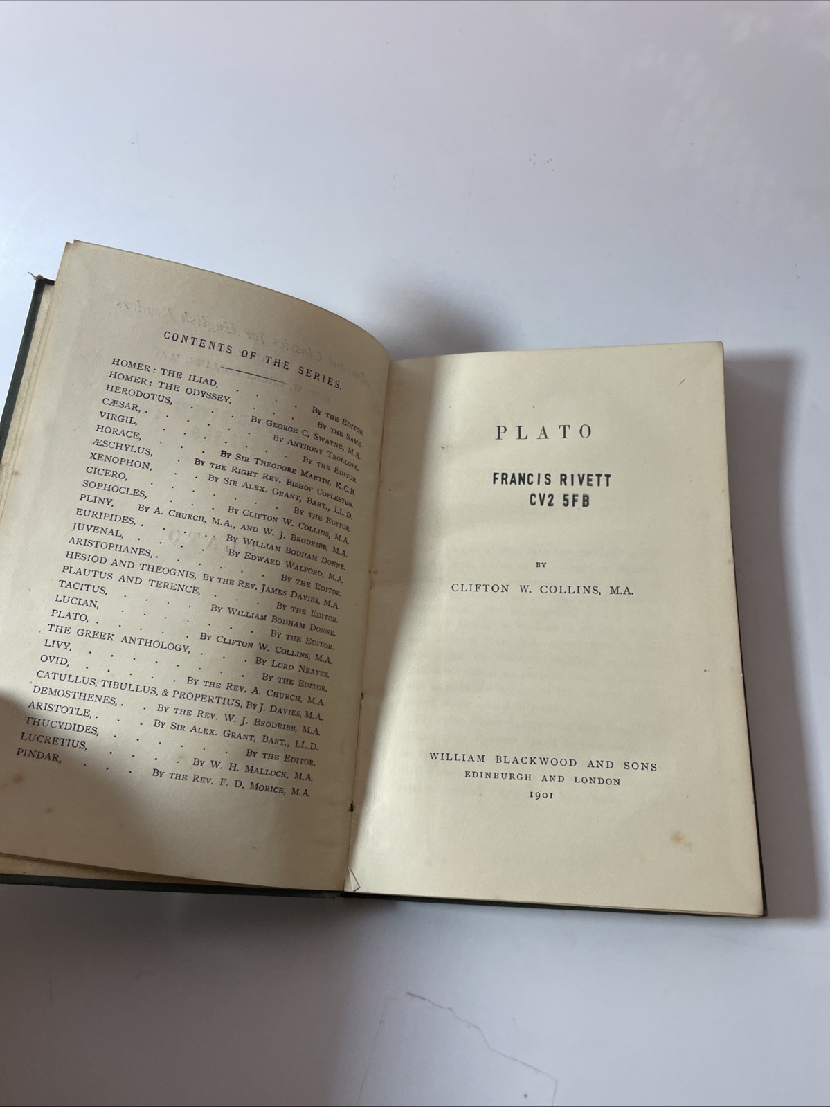 Plato – Ancient Classics For English Readers – Clifton W Collins (HB 1901)
