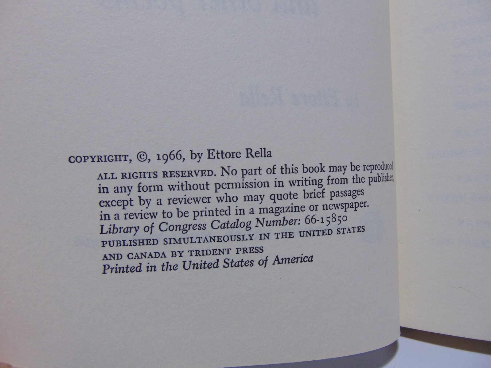 Spring Song On An Old Theme and Other Poems by Ettore Rella (1966, Hardcover)