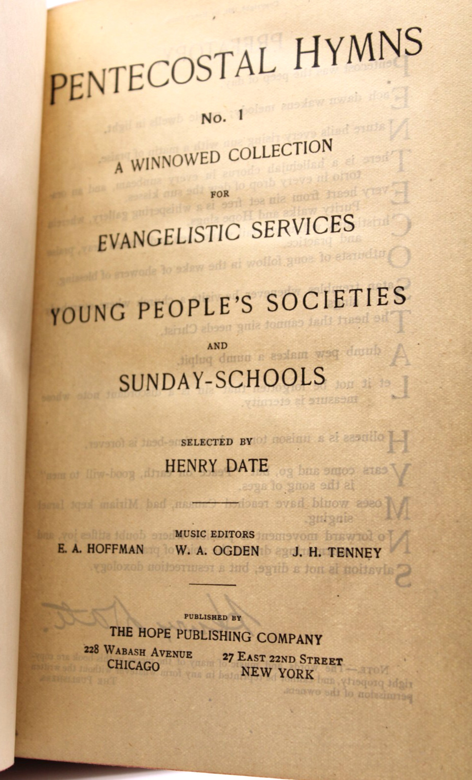 Vintage Pentecostal Hymns Nos. 1 and Nos. 2 Combined 416 Pages Copyright 1894
