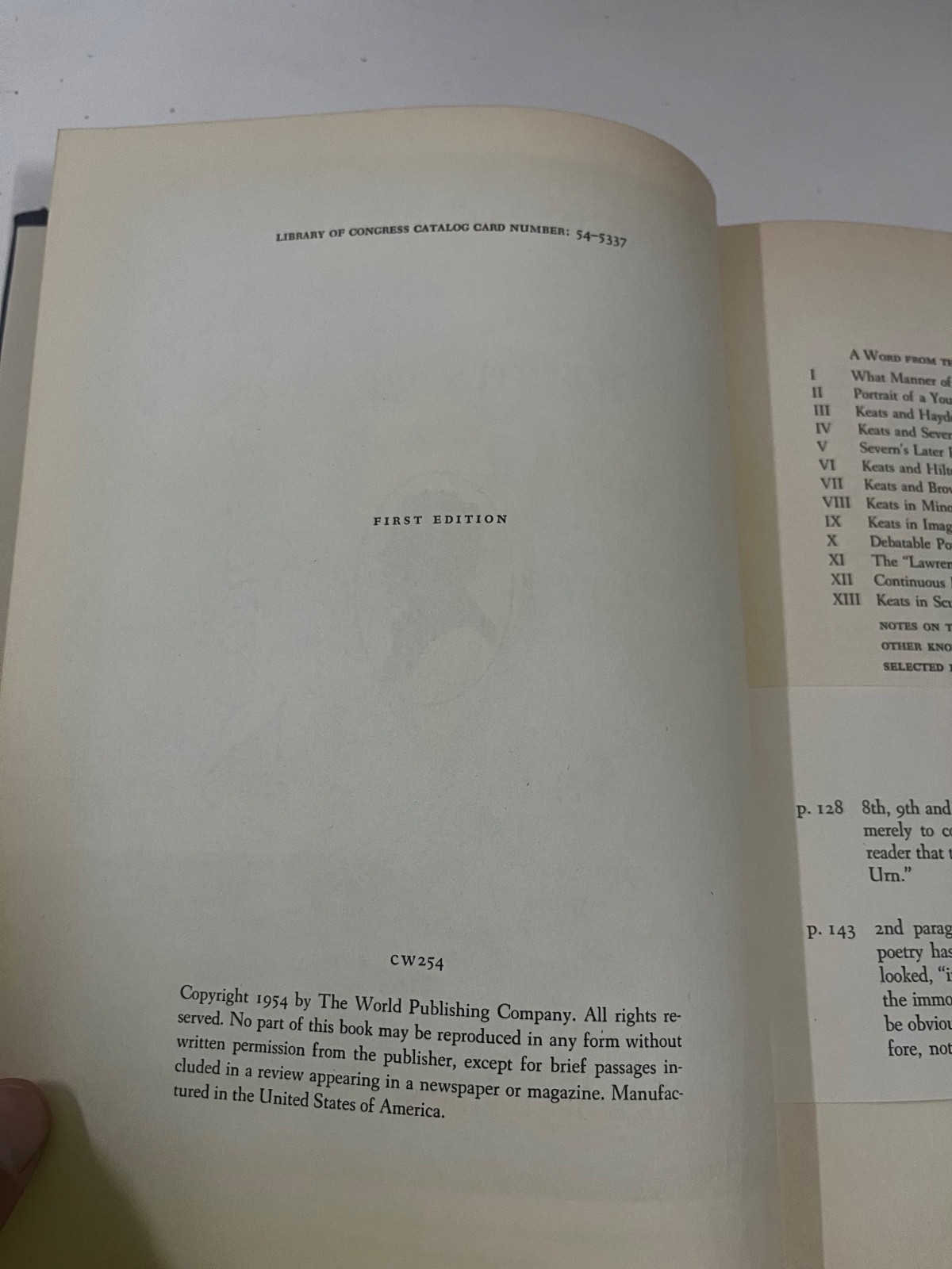 Portraits of Keats -Donald Parson 1954, POETIC WORKS 1920, KEATS, SHELLY & ROME