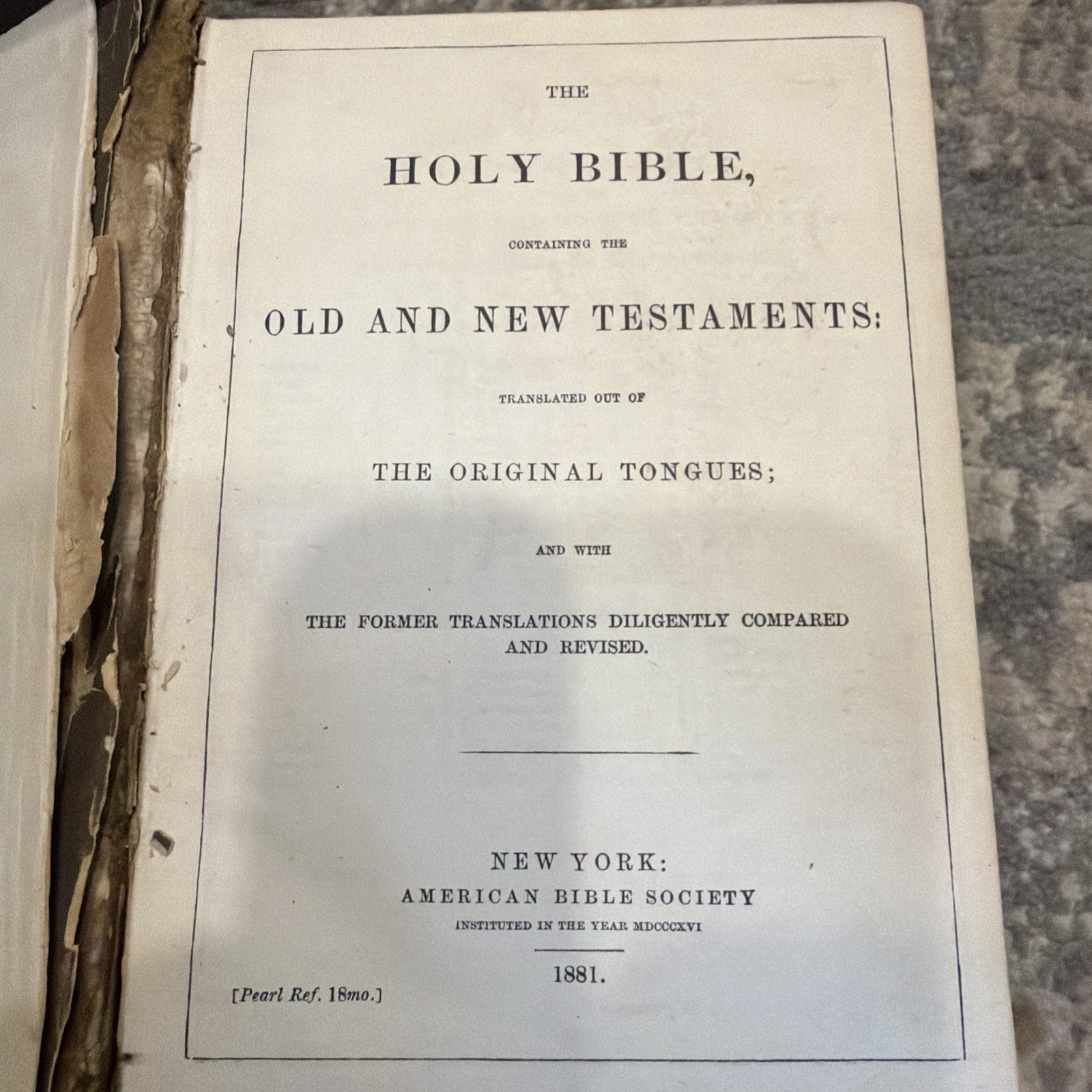 The Holy Bible 1881 New York American Bible Society Original Tongues.