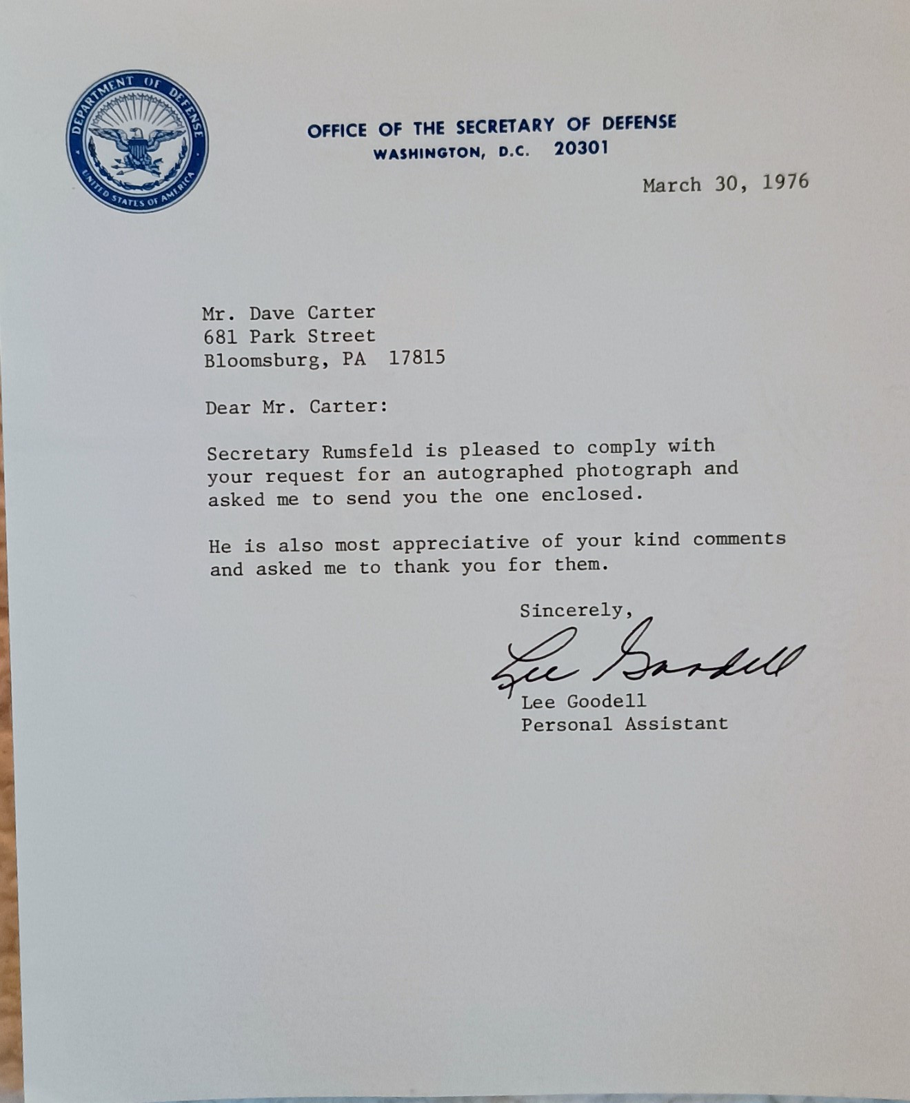 Bundle -SIGNED Known and Unknown by Donald Rumsfeld Plus signed photo from 1976