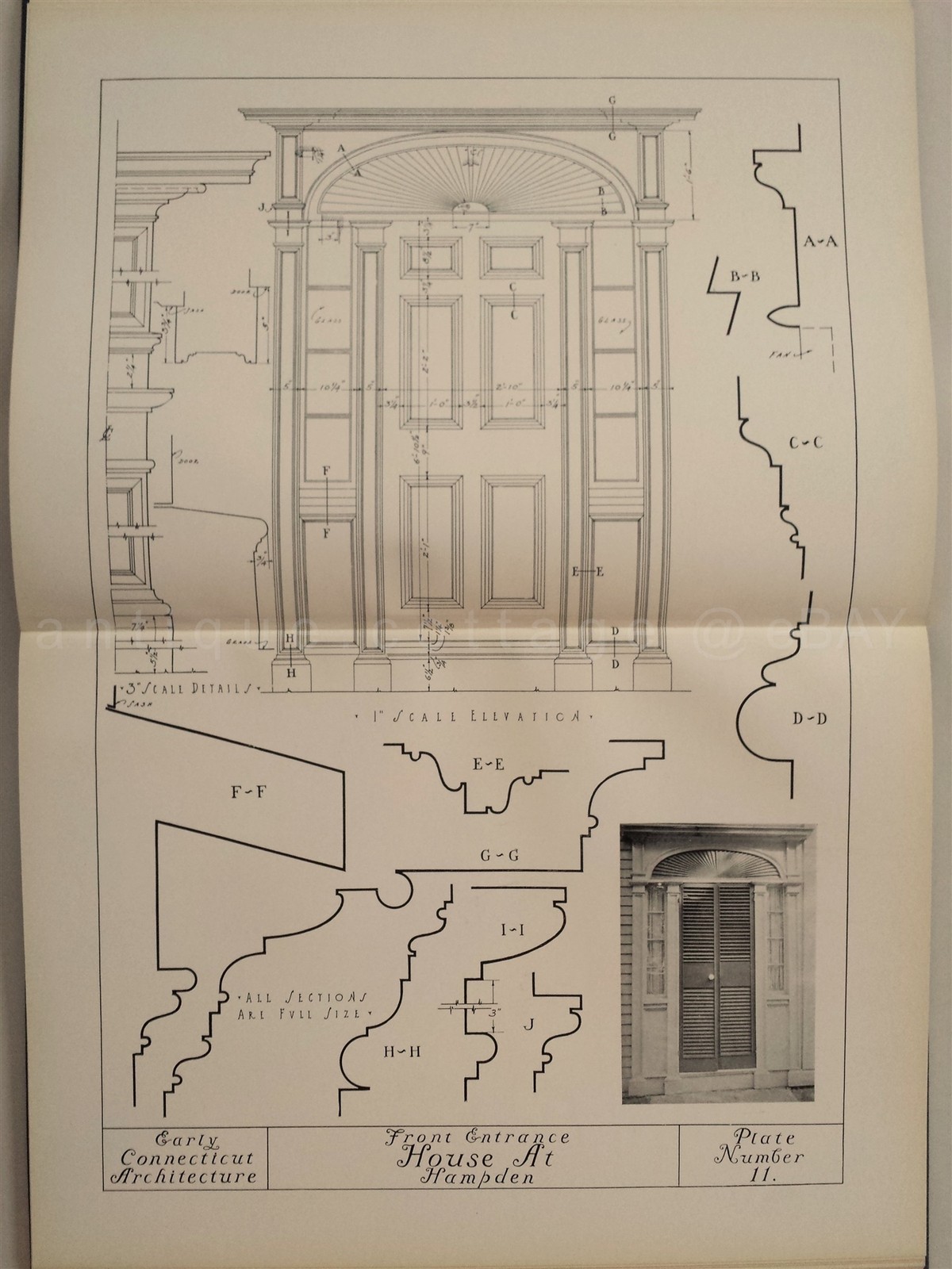 1924 antique EARLY CONNECTICUT ARCHITECTURE tipped-in 25 PLATES 20×14 drawings