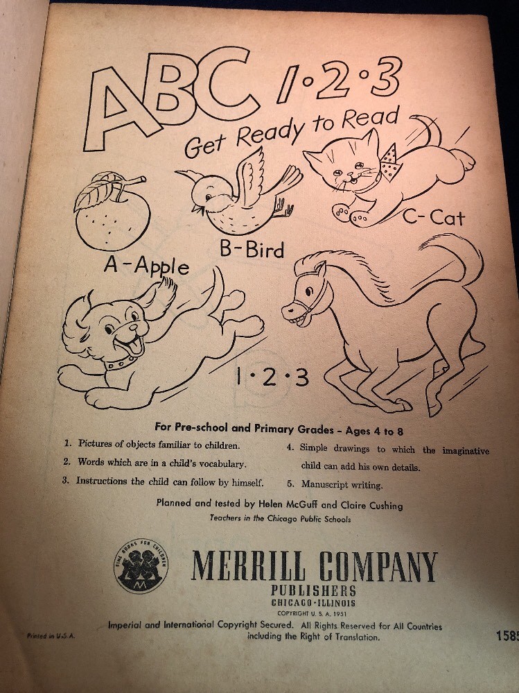Vintage Merrill 1951 ABC 1•2•3 Get Ready To Read Coloring Book 158515