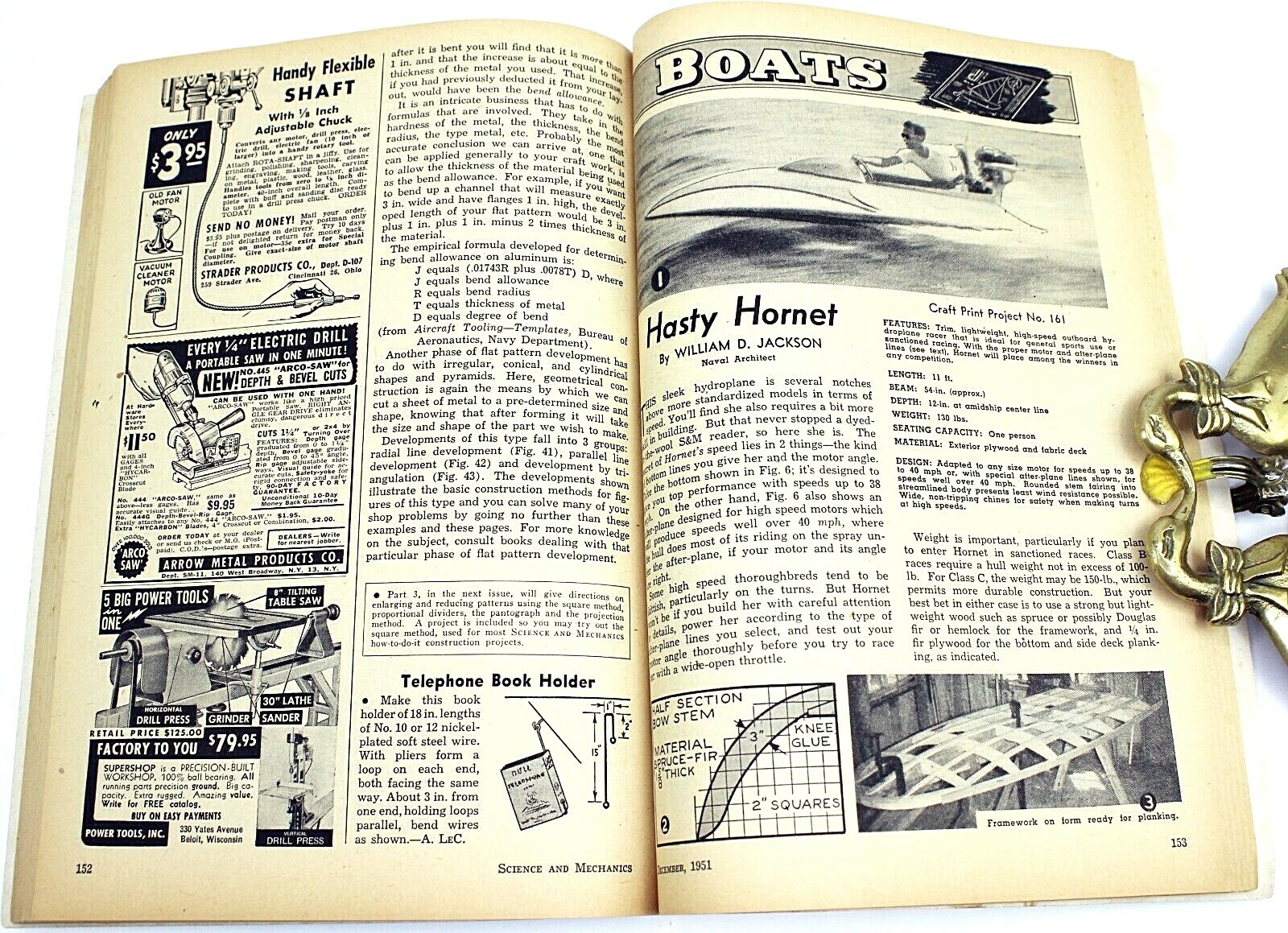 1951 SCIENCE AND MECHANICS MAGAZINE MG Sportster LeSabre TOYS Hornet Hydroplane