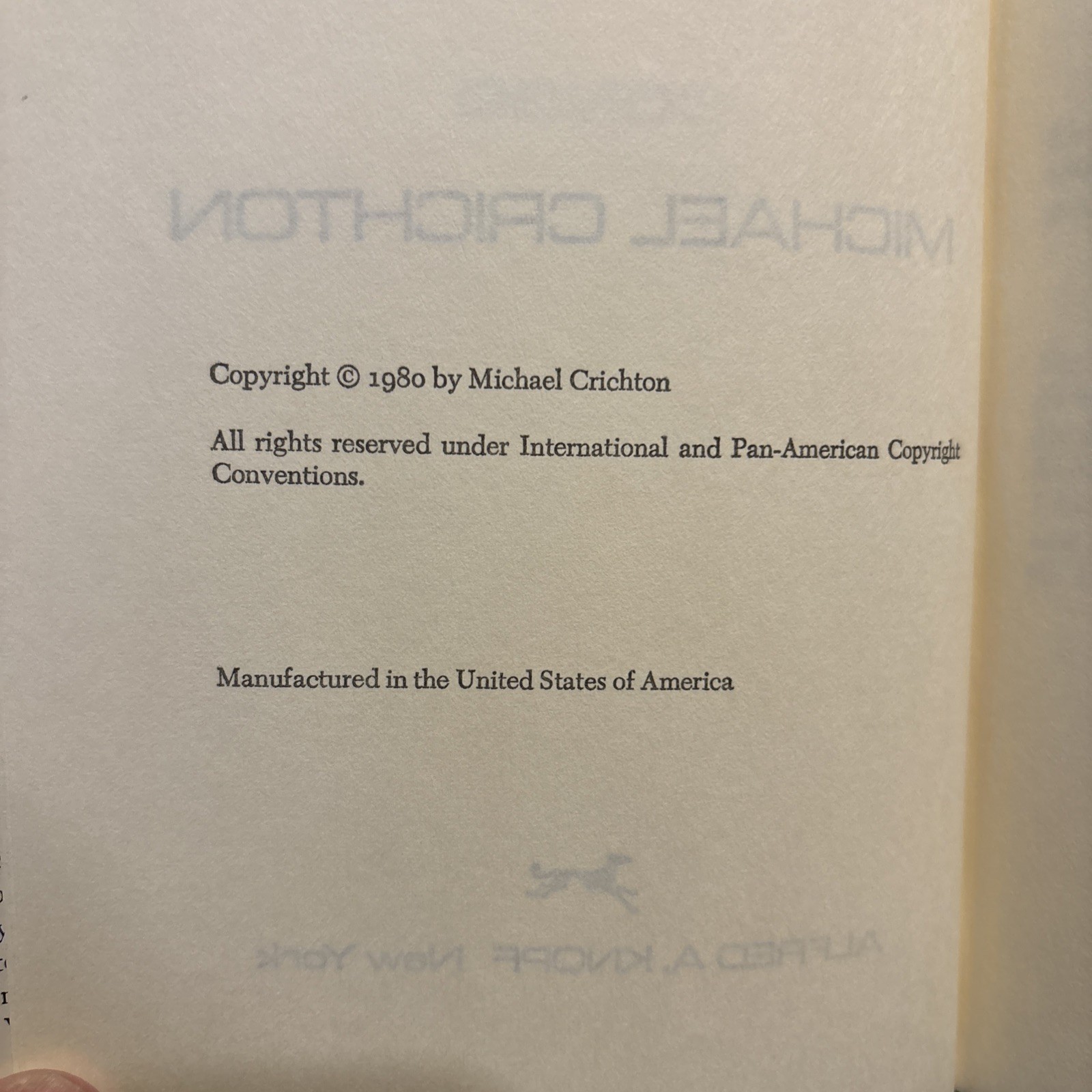 Congo – Michael Crichton (1980 HC Book w/DJ) BCE – Alfred A. Knopf First
