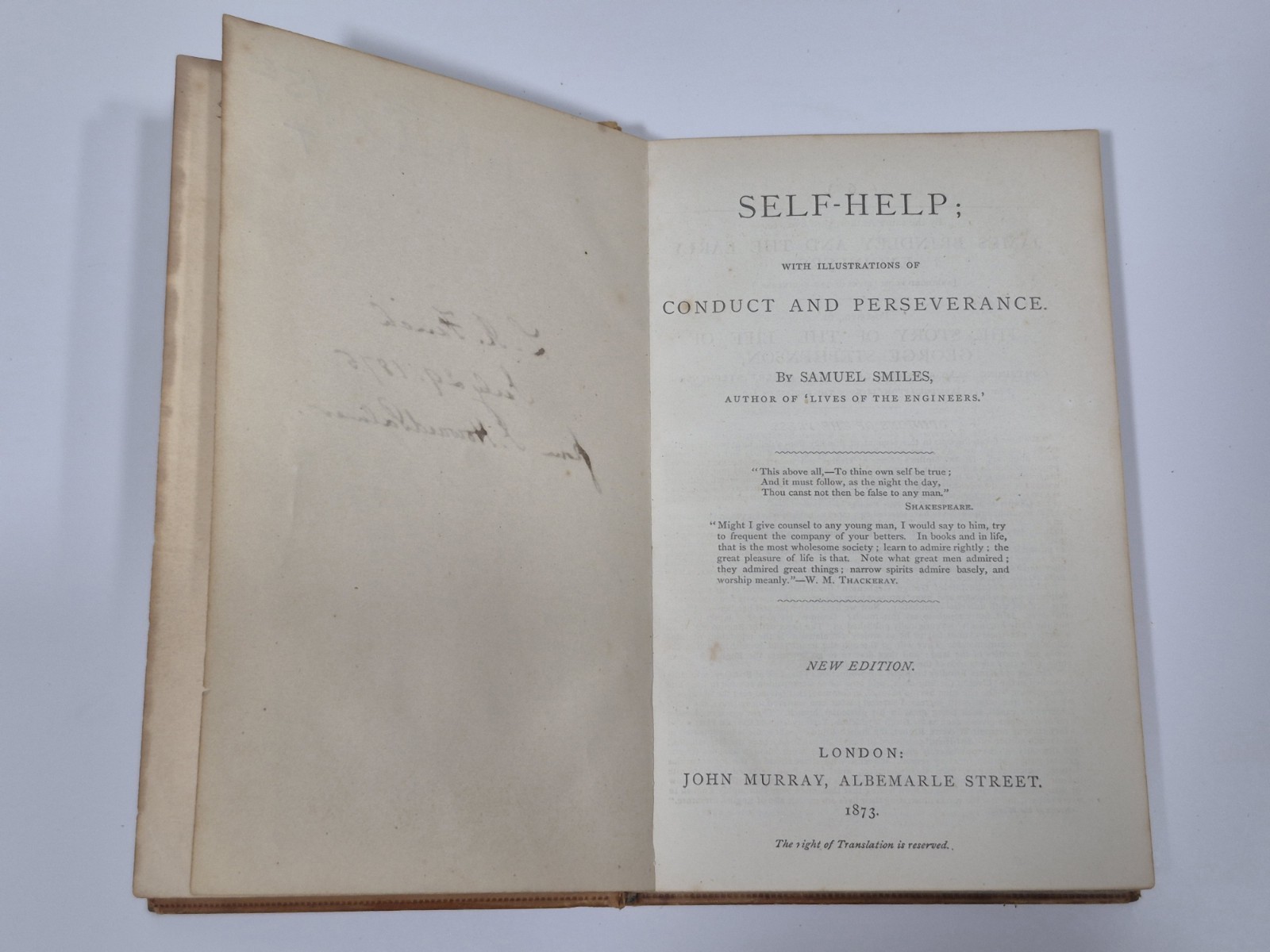 Samuel Smiles Self Help 1873 and Thrift 1875 Leather HB London John Murray