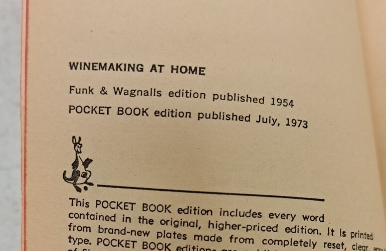 Cool Vintage Book , Winemaking At Home by Homer Hardwick Pocket Books 1973 #247B
