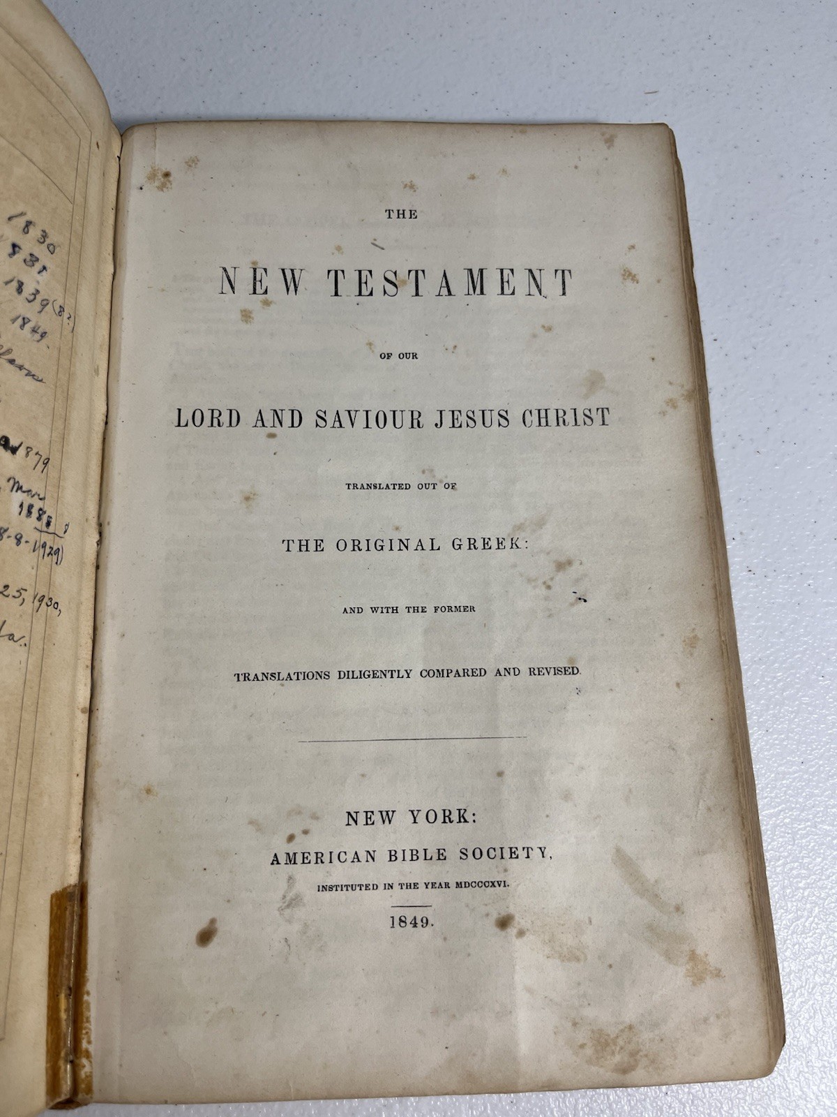1849 Holy Bible KJV American Bible Society Leather Wilson Family Record