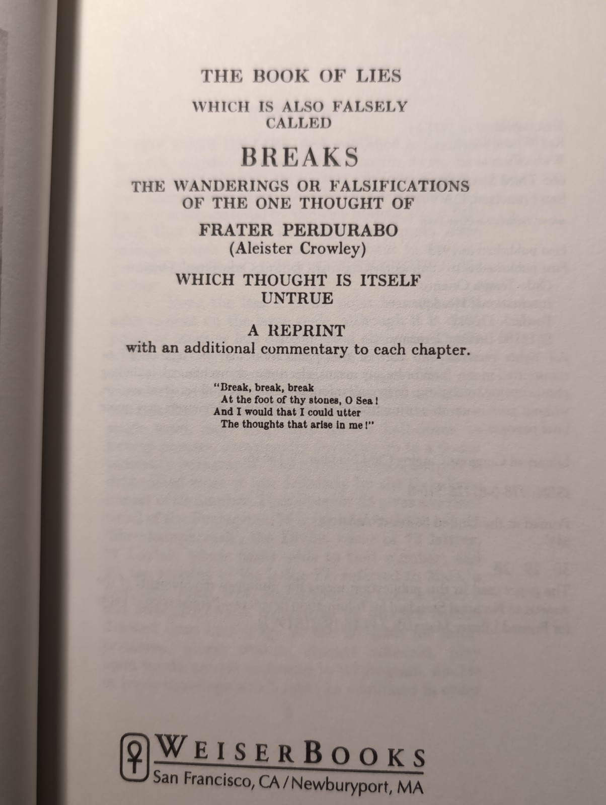 Crowley, Aleister. The Book of Lies. Which is also Falsely Called Breaks.