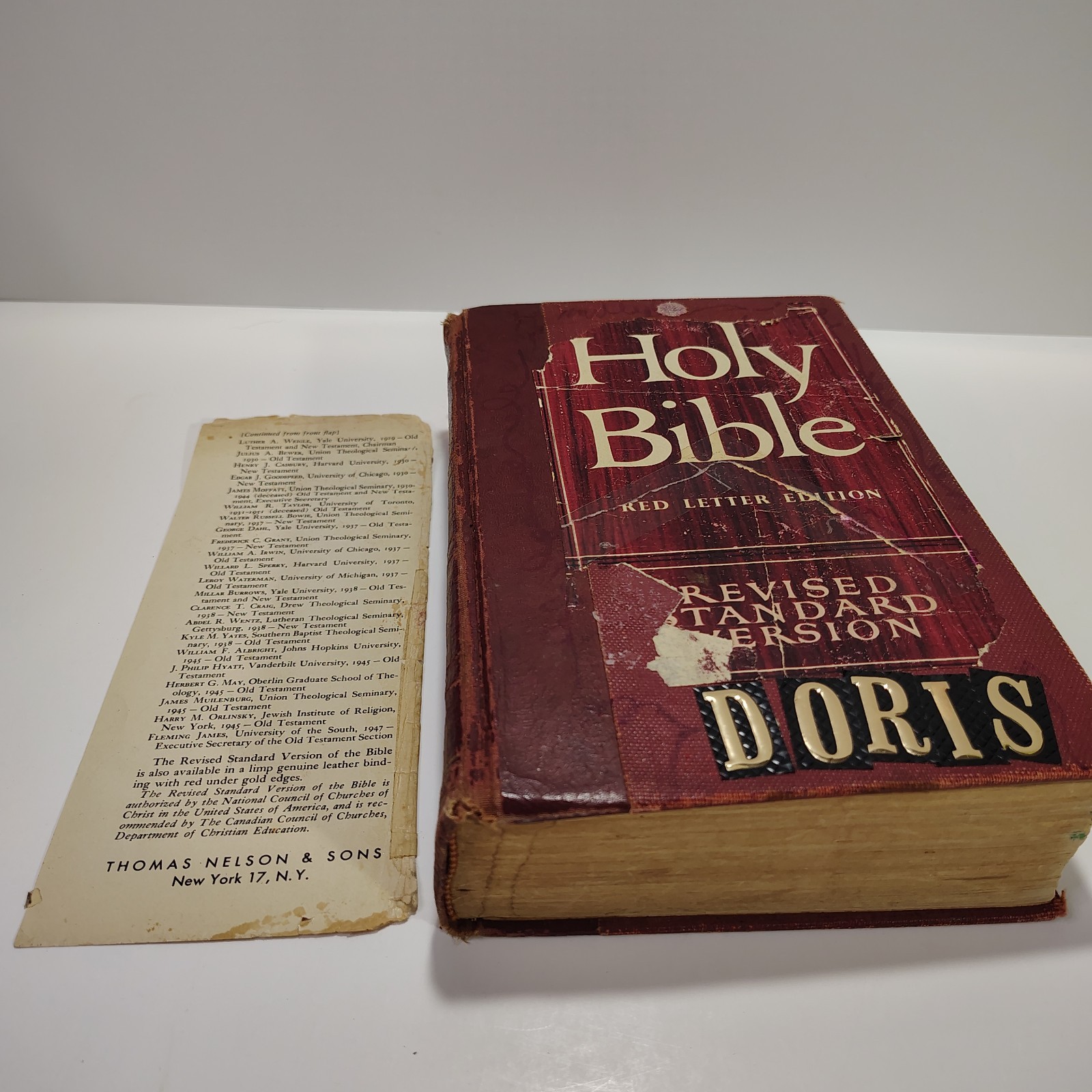Vintage 1950s RSV Holy Bible Red Letter Thomas Nelson w/ Ephemera Inserts