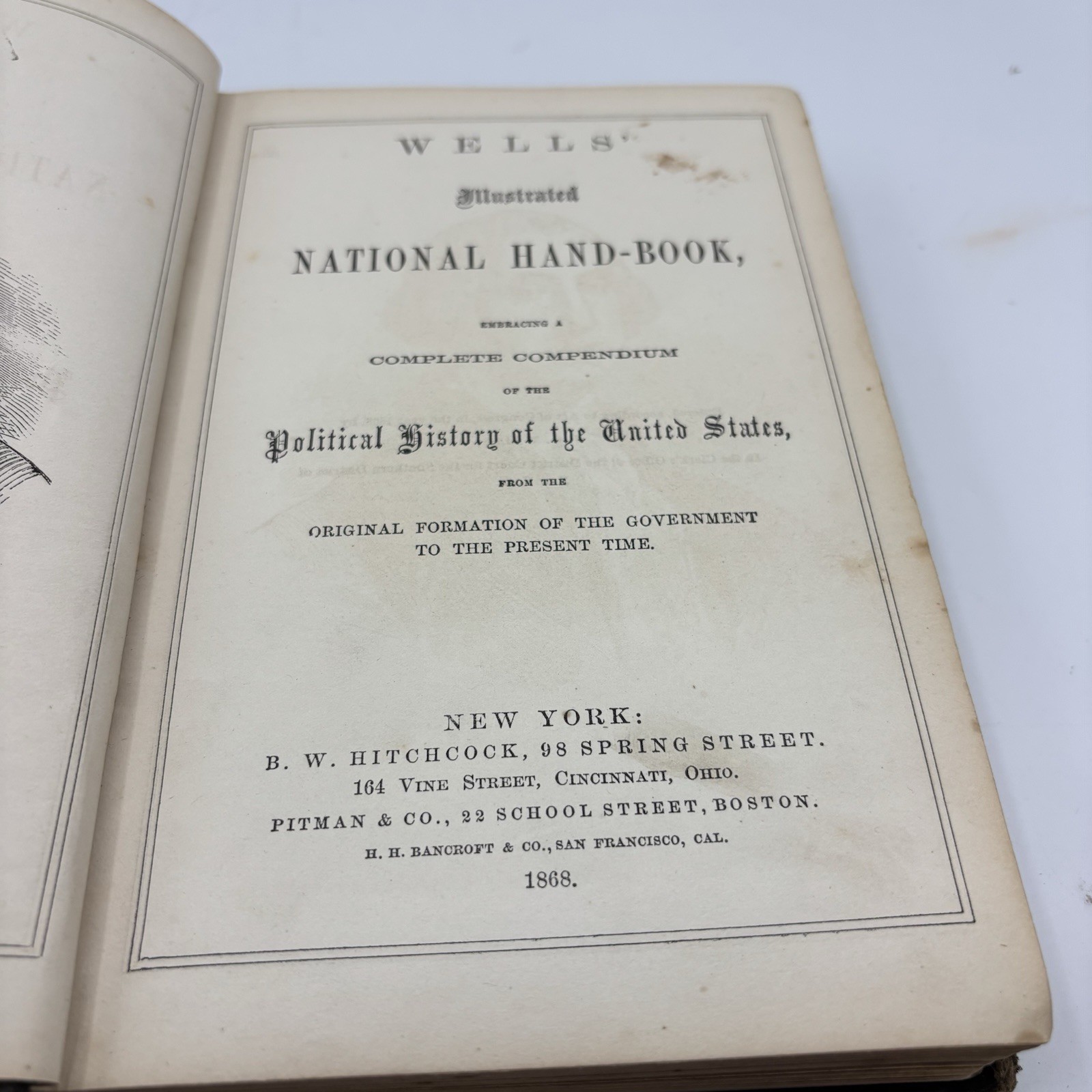 1868 Wells’ Illustrated National Hand-Book Political History USA Hardcover Antq