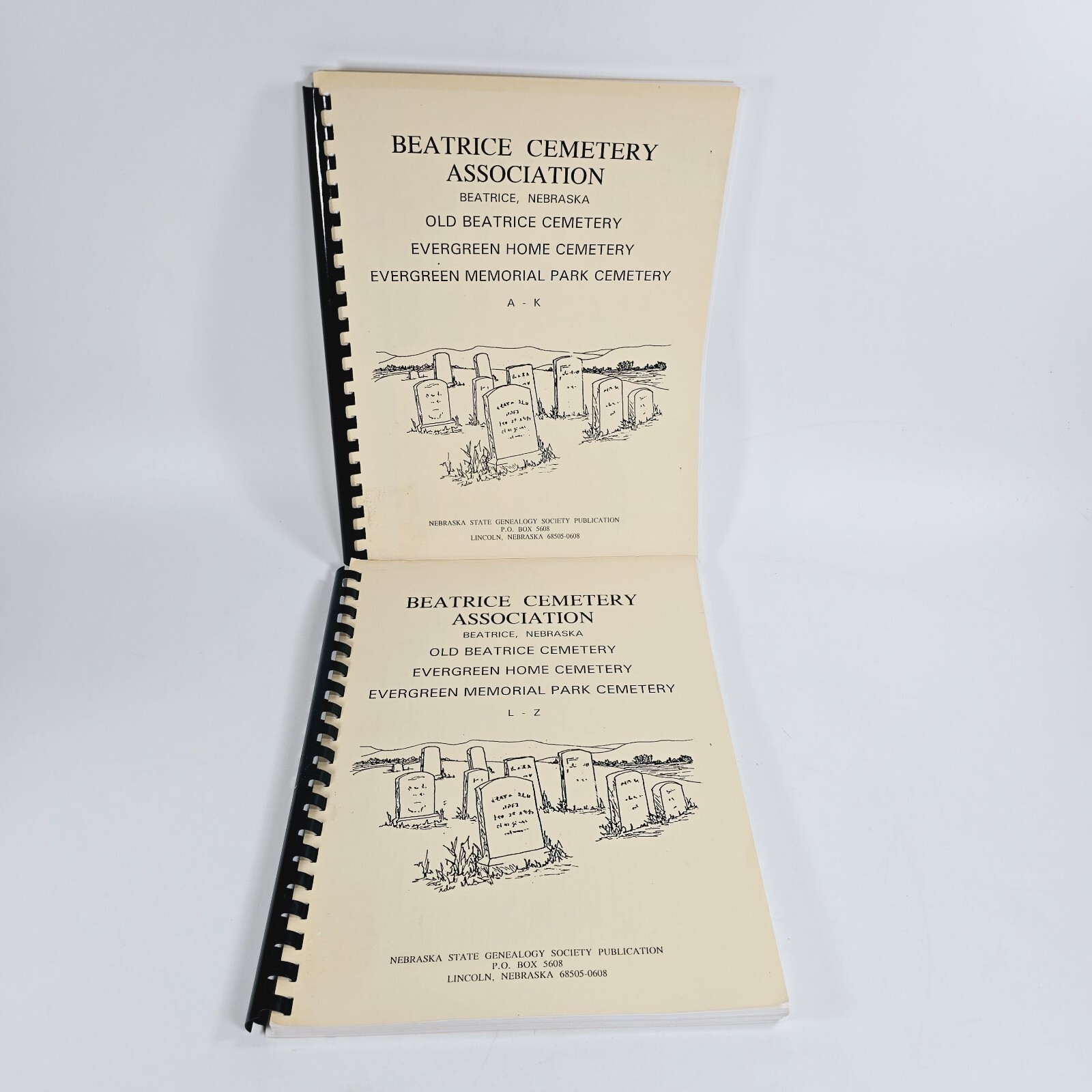 Beatrice Cemetery Association Nebraska 2 Volume Set A-Z Spiral Bound Paperbacks