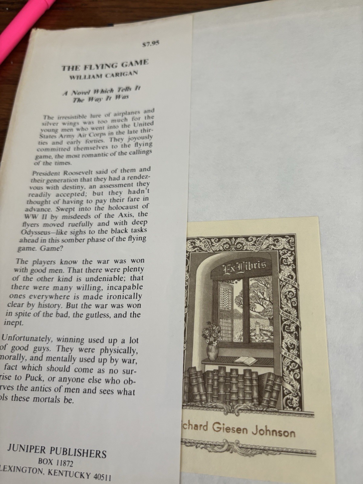 RARE SIGNED! The Flying Game by William Carigan. 1st. 1974. VG/VG