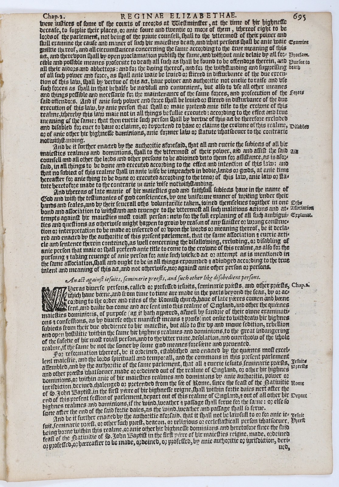 Jesuits Seminary Priests & Pope Laws – 1587 Grafton Statute 4 pp Elizabeth 1