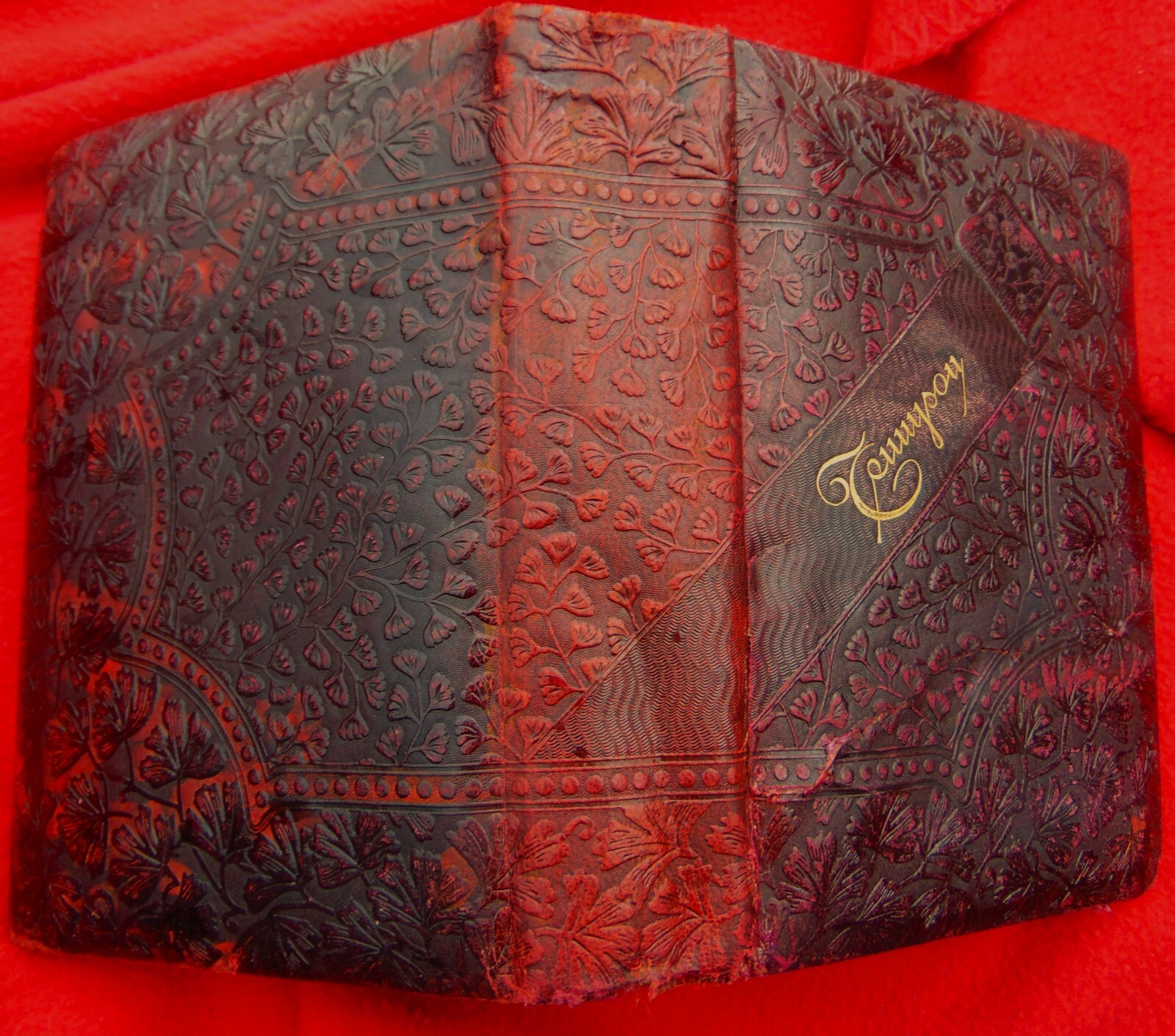 ANTIQUE 1886 BOOK “TENNYSON” ~ EMBOSSED FLORAL LEATHER VICTORIAN COVER