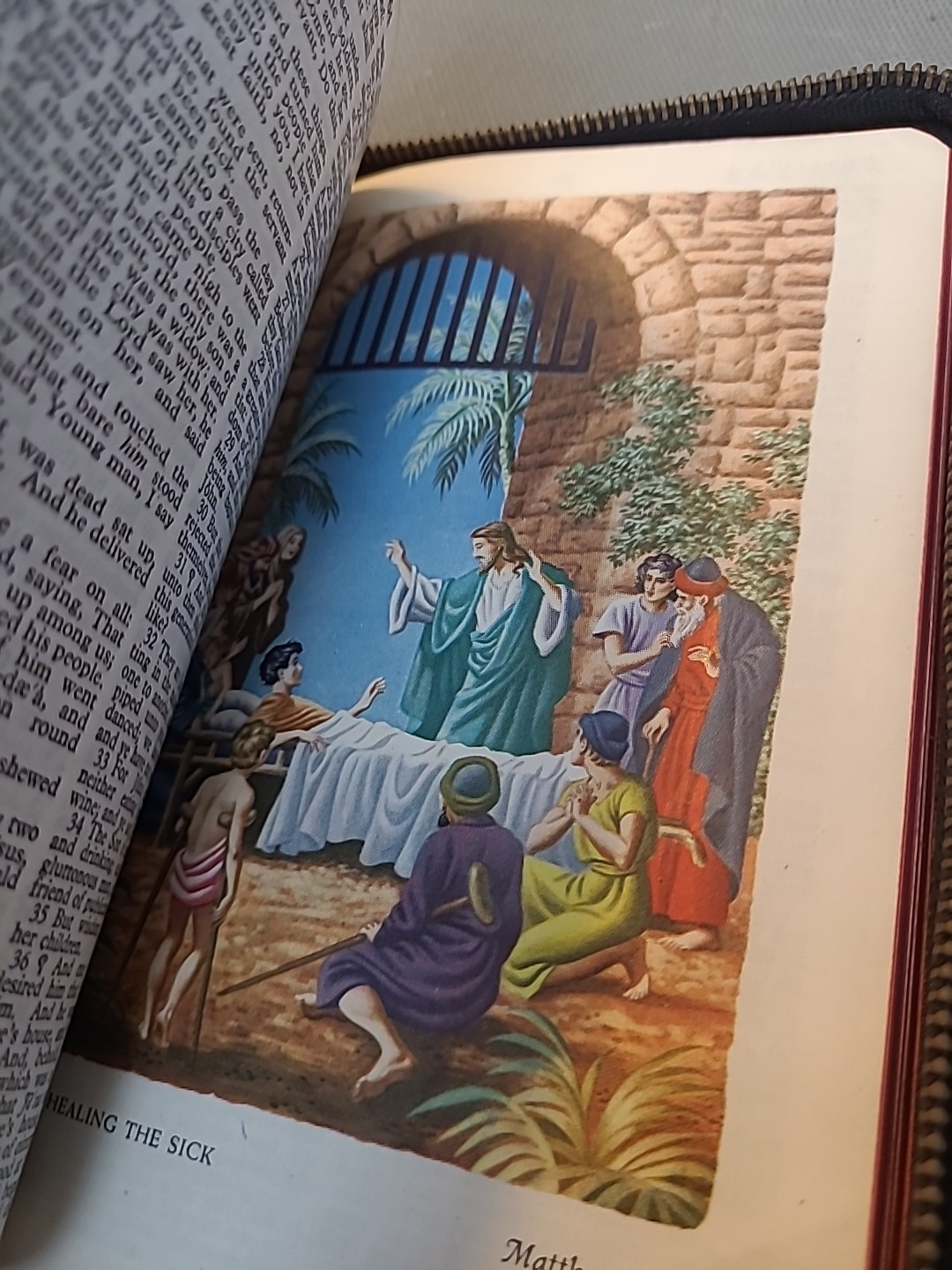 The World Publishing Company Illustrated Holy Bible 1950s Zipper Closure GOOD