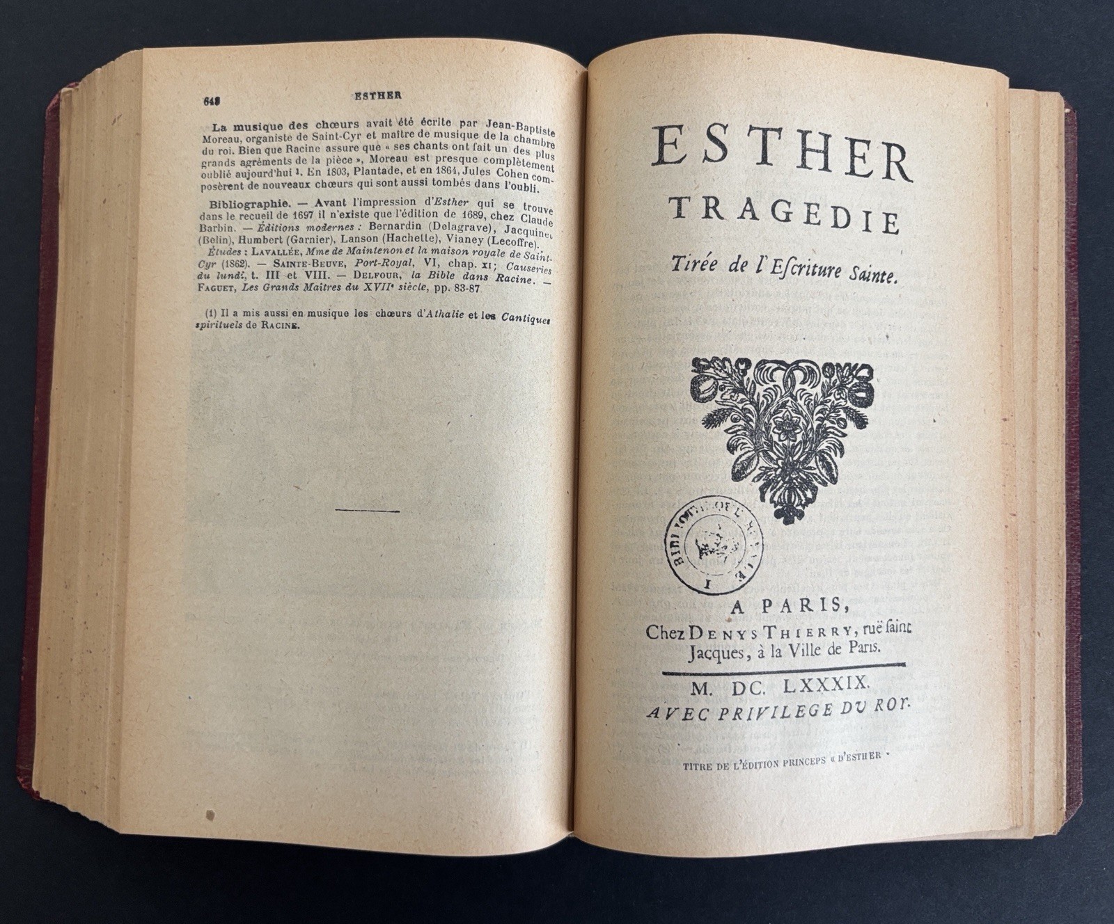 Antique French Book RACINE Oeuvres Choisies 1924 Paris Bookshelf Decor Staging