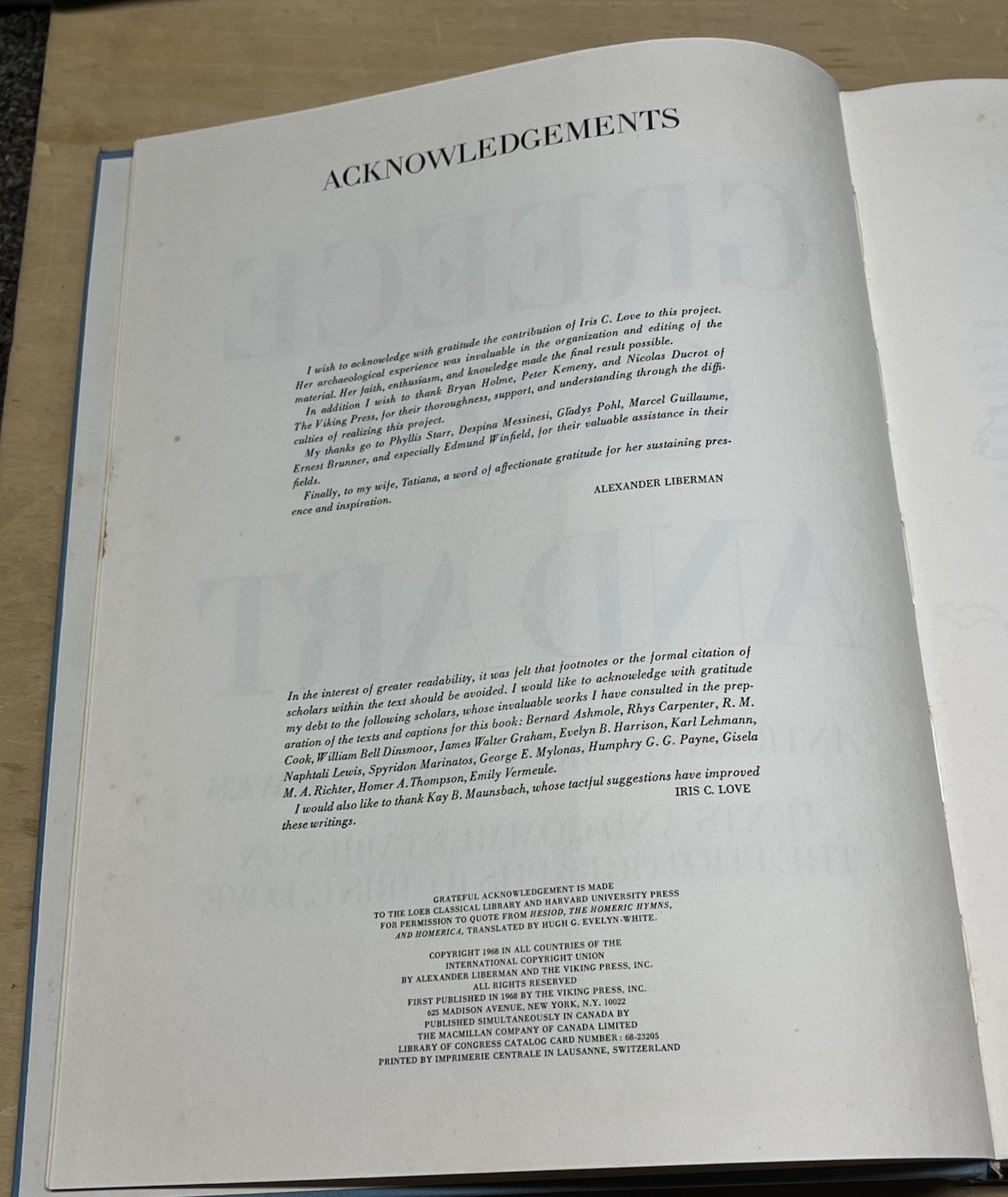 Greece Gods And Art By Alexander Liberman – A Studio Book Viking Press 1968 HC