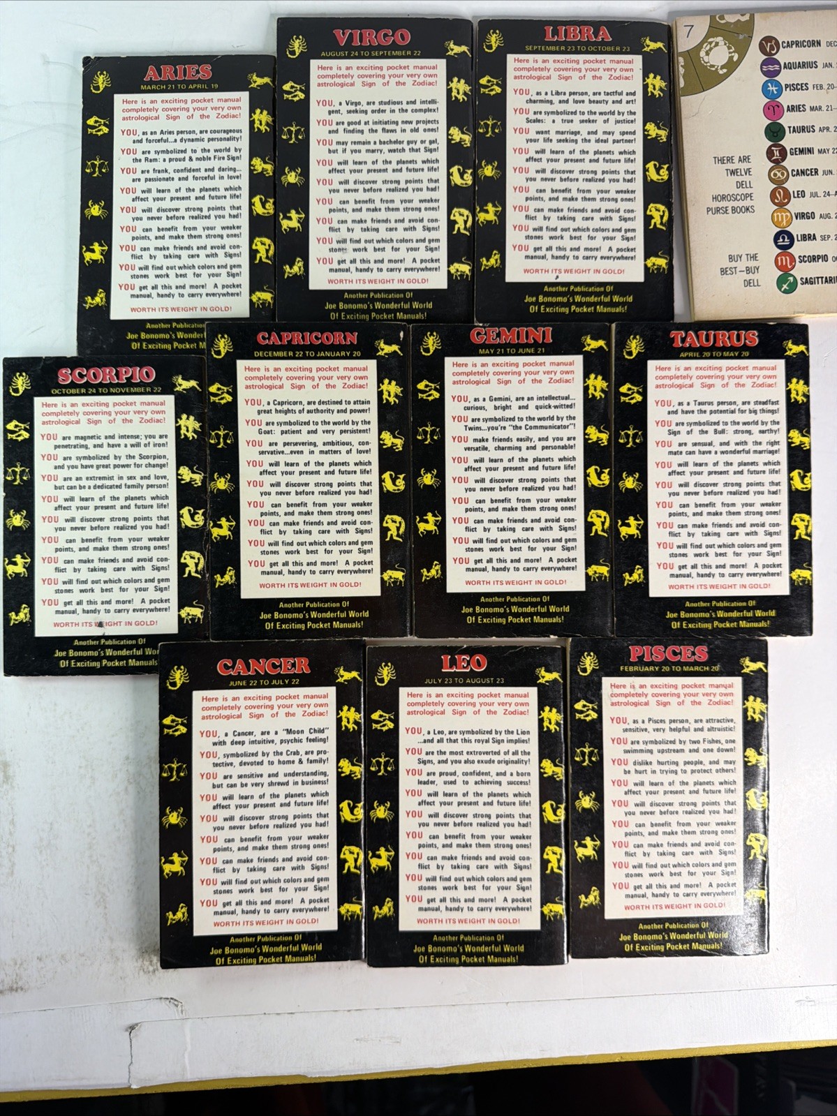 Vintage 1970s Zodiac Horoscope Book Lot – Bonomo Astrology Pocket Manuals – 11pc
