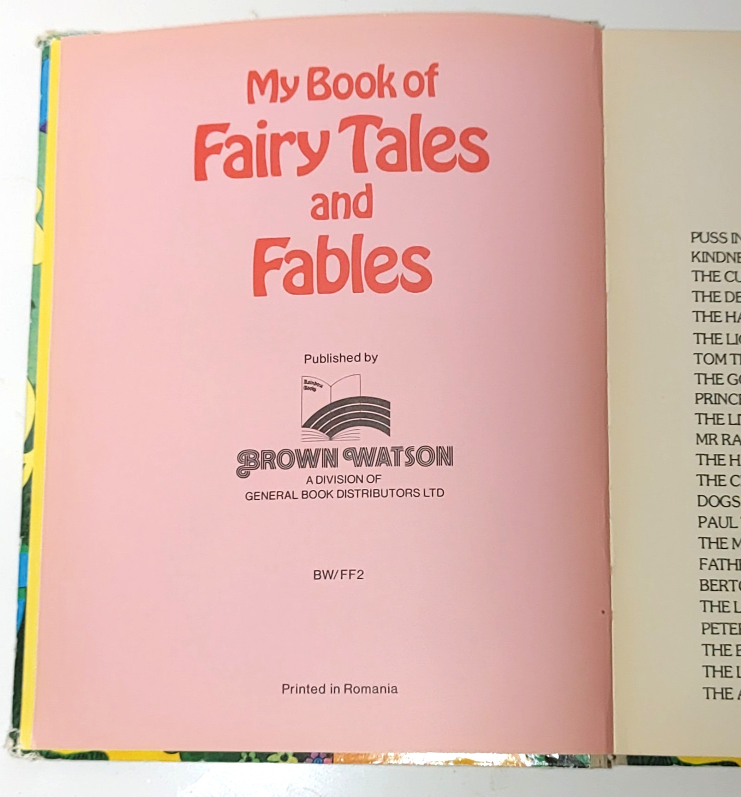 VTG My Book Of Fairy Tales And Fables HC Brown Watson Romania BW-FF2 Price Tag