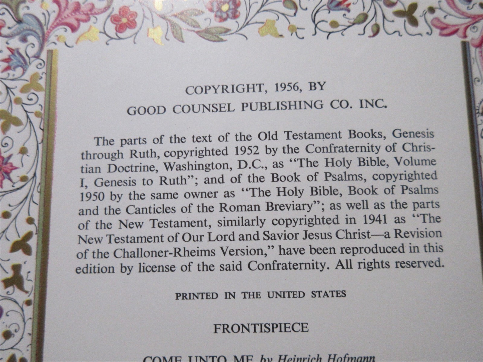 King James Holy Bible 1956 Good Counsel Publishing Co. Chicago Illinois leather