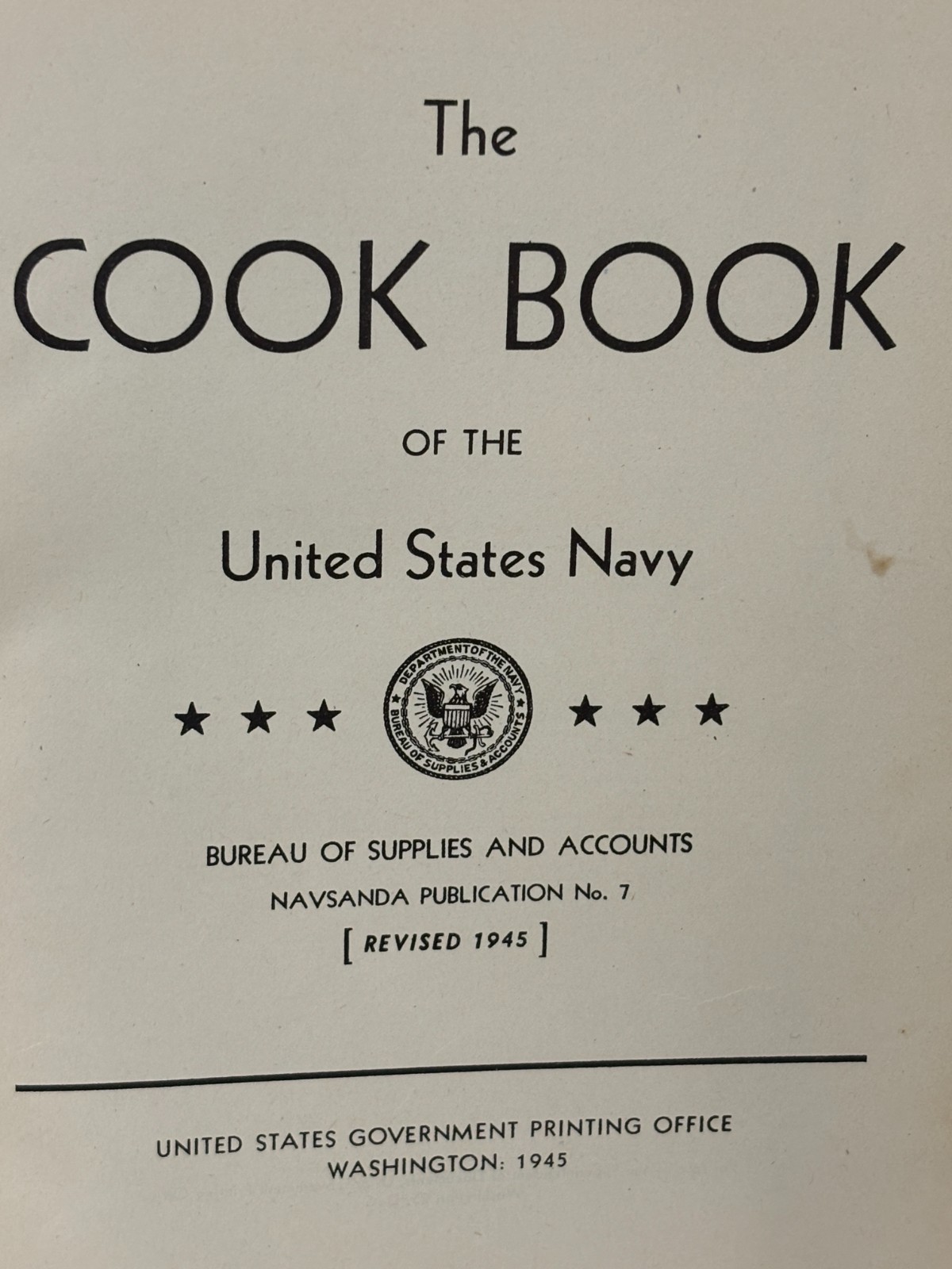 The Cookbook of the United States Navy HC Revised 1945