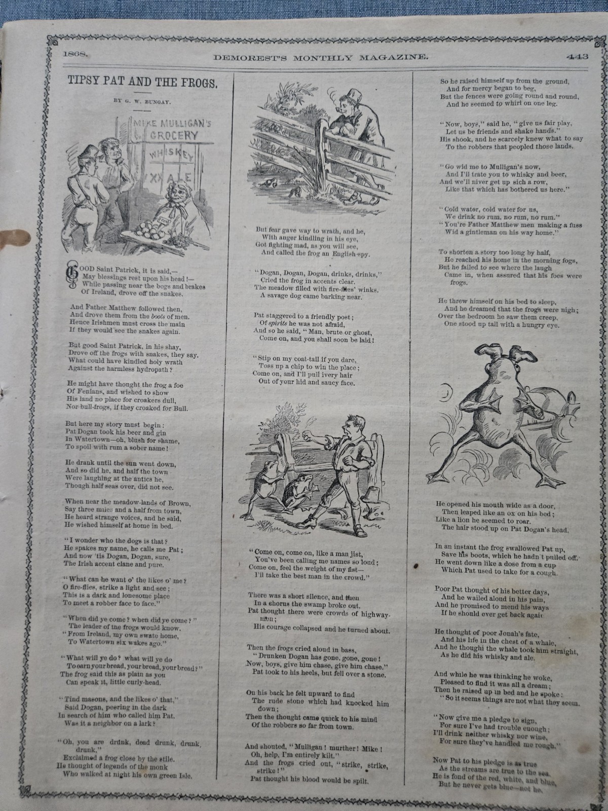 Demorest’s Monthly Magazine Dec 1868 FASHION LITERATURE ART & ADS