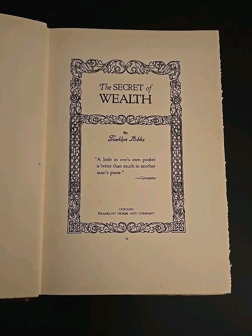 The Secret Of Wealth Franklyn Hobbs 1923 Hardcover Vintage Self Help