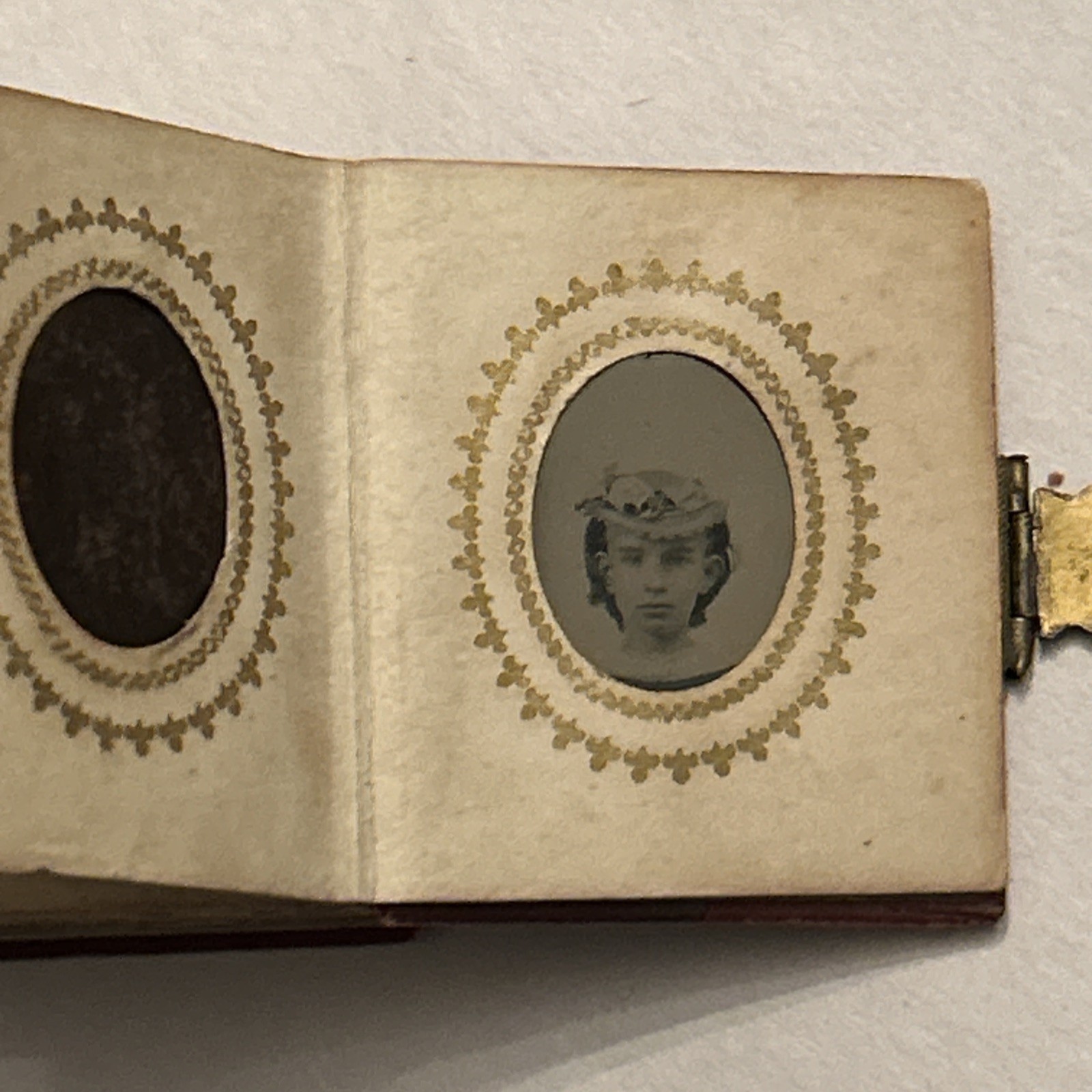 Antique Victorian Miniature Fairy Album w 18 Gem Tintypes Leather Brass Clasp