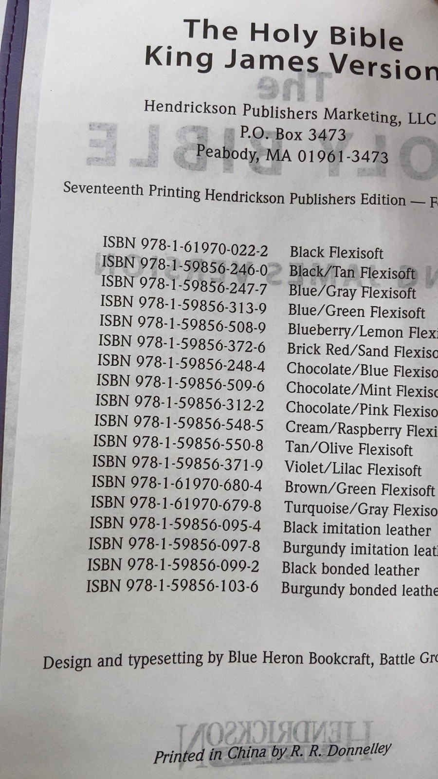 The Holy Bible: King James Version Seventeenth Printing Hendrickson Publisher…