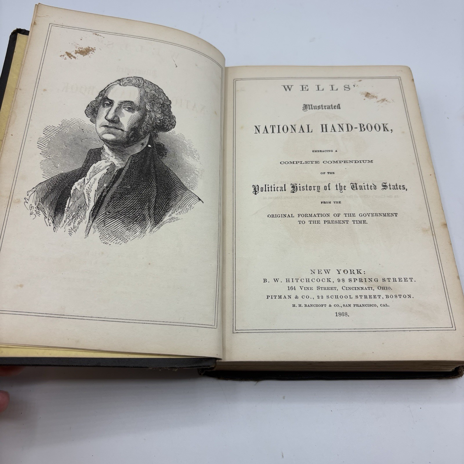 1868 Wells’ Illustrated National Hand-Book Political History USA Hardcover Antq