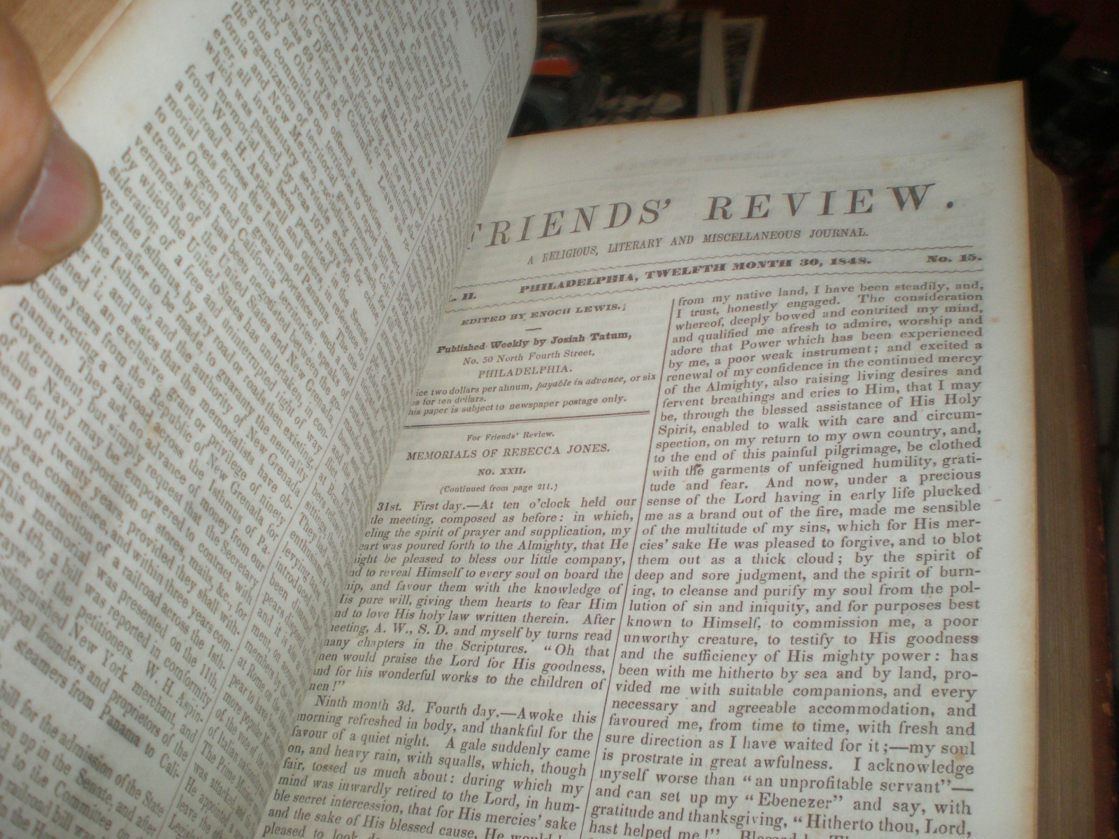 1849 Friends Review Vol. 2 Religious Literary Phila News Leather Book Antique